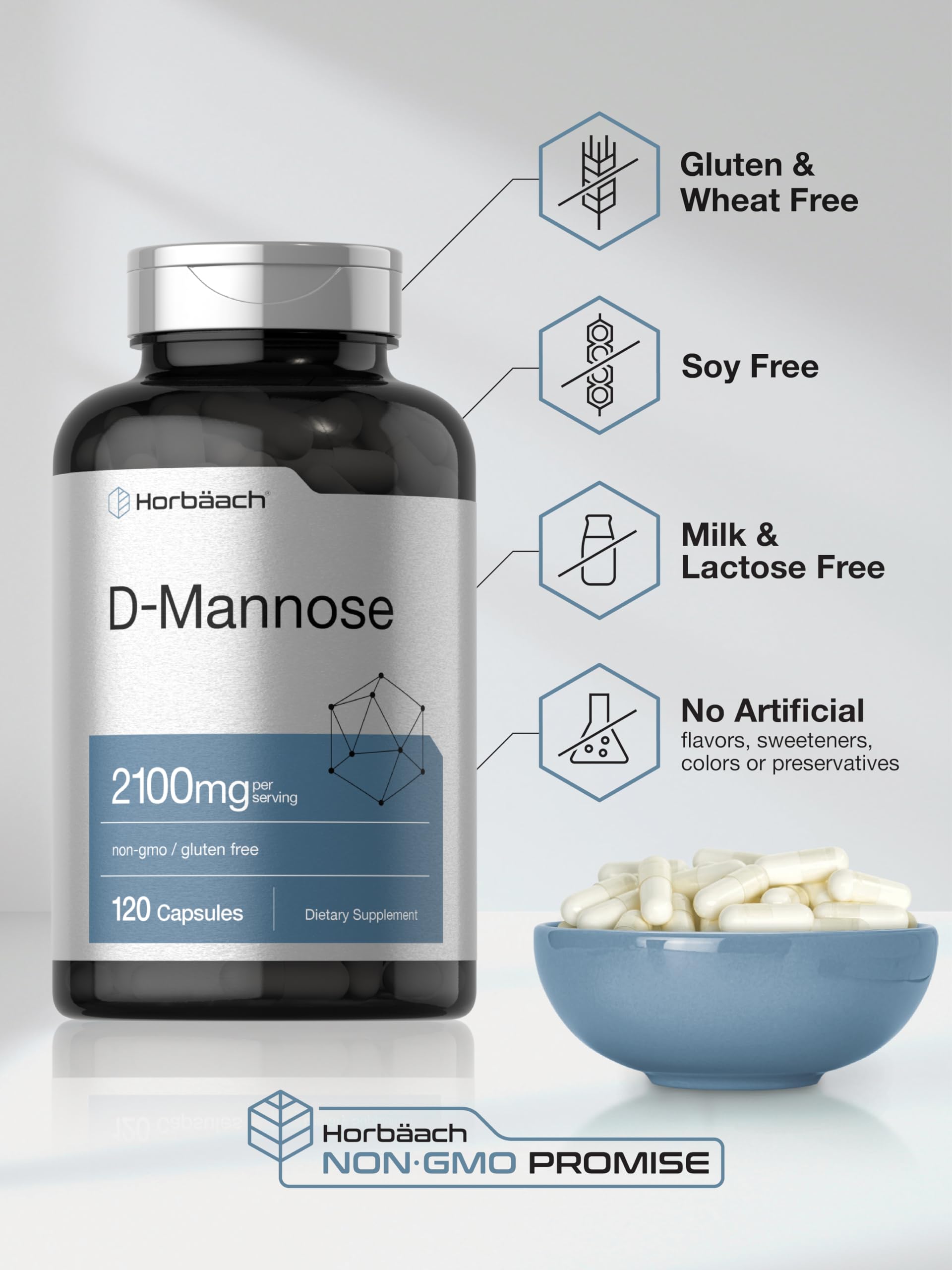 Horbäach D - Mannose Supplement 2100mg | 120 Capsules — Amazon image 5