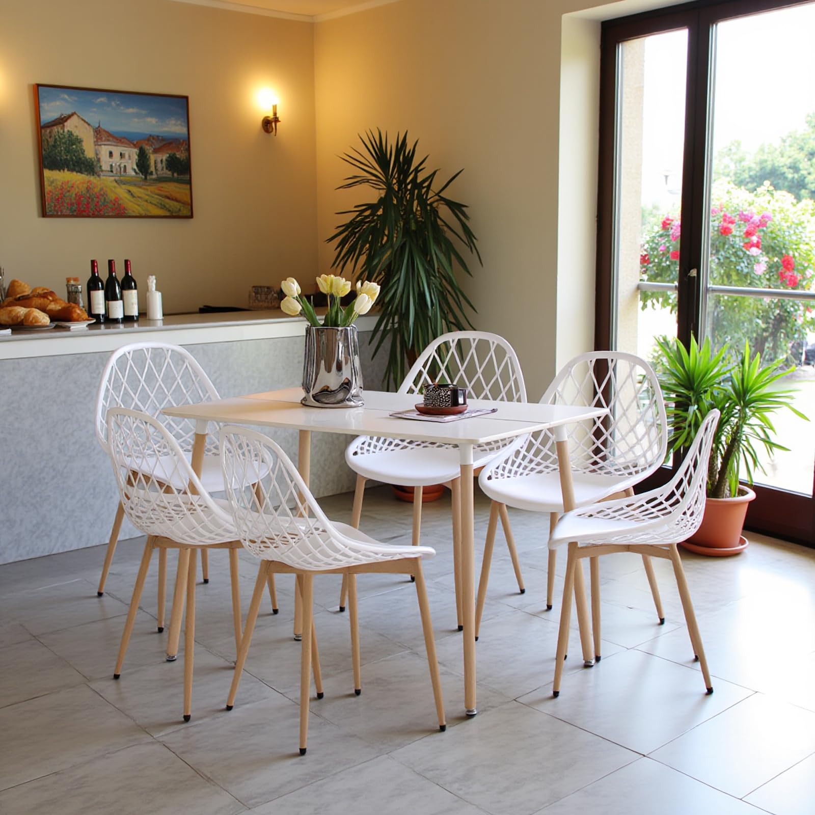 buybyroom Sillas Comedor Pack 6, Sillas de Comedor Modernas con Patas de Metal y Respaldo Ergonómico, para Comedor,Cocina, Reuniones, Salon, Recepción, Blanca
