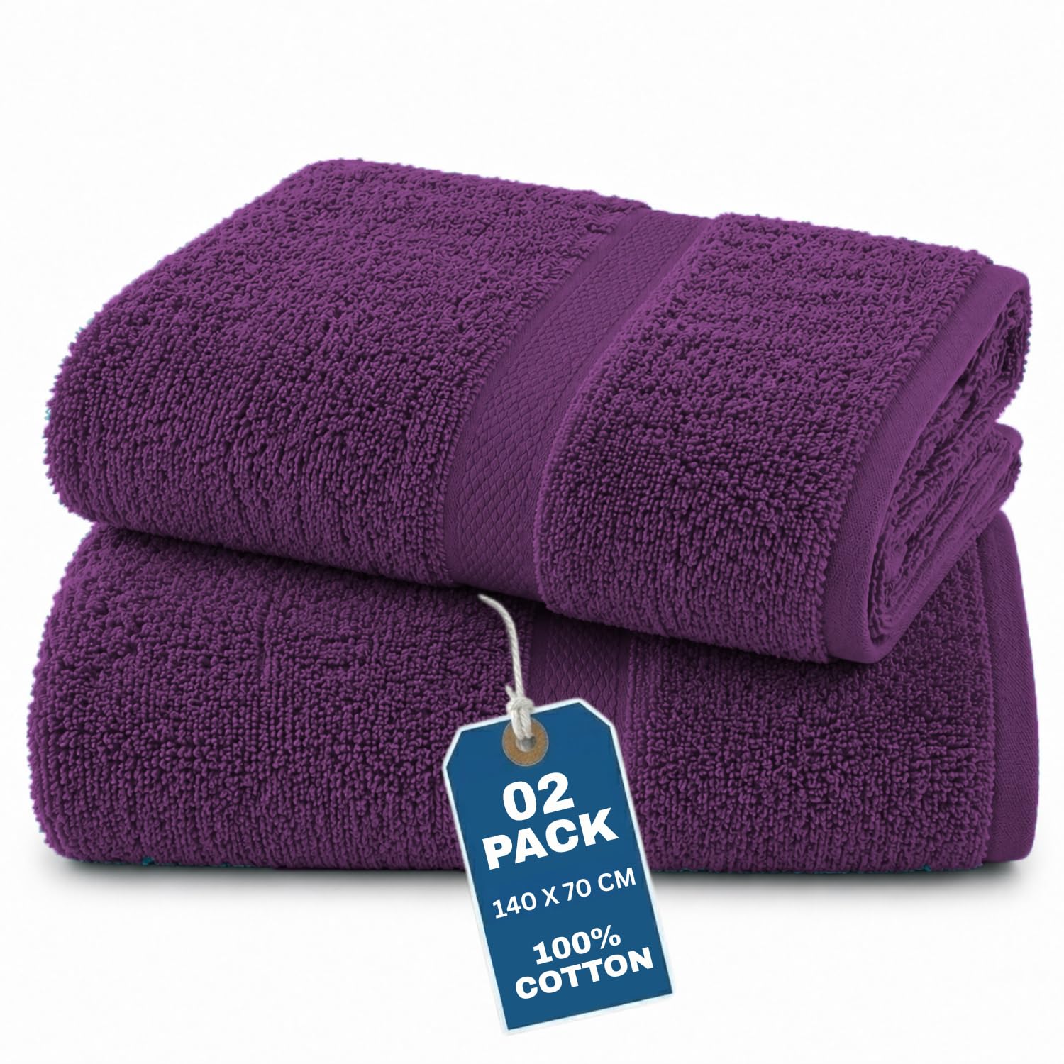 Gift Hub Bath Towel Pack of 2 | 100% Cotton, Soft, Absorbent Bathroom Towels | Quick Dry Large Bath Towels for Shower, Gym, Spa & Home, Durable Everyday Bath Linen | Aubergine