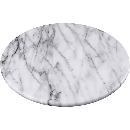 Creative Home Natural Marble Round Trivet Cheese Board Dessert Serving Plate, 8" Diam, Off-White (patterns may vary)