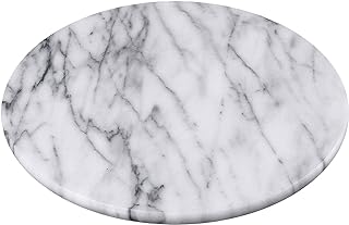 Creative Home 8 Inch Natural Marble Round Trivet | Hand-Polished Stone Cheese Board, Durable Heat-Resistant Coffee or Tea Pot Stand with 3 Non-Slip Pads | Elegant Kitchen & Tabletop Decor