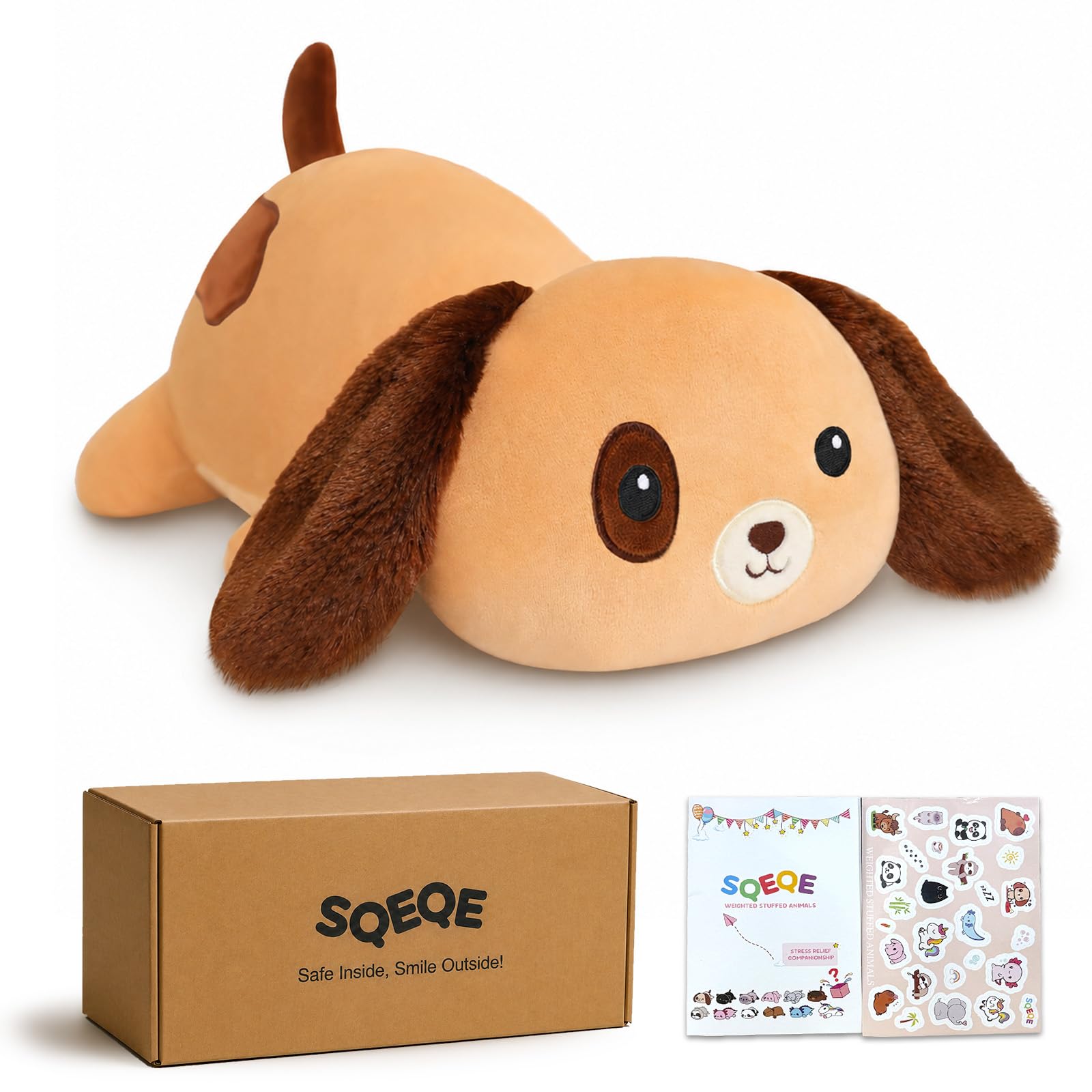 SQEQE Weighted Dog Plush, Weighted Dog Stuffed Animal, Cute Larbrador Plushies Soft Pillow Toy Gift for Kids Adults Brown 23.6 Inch, 3.1 Lbs
