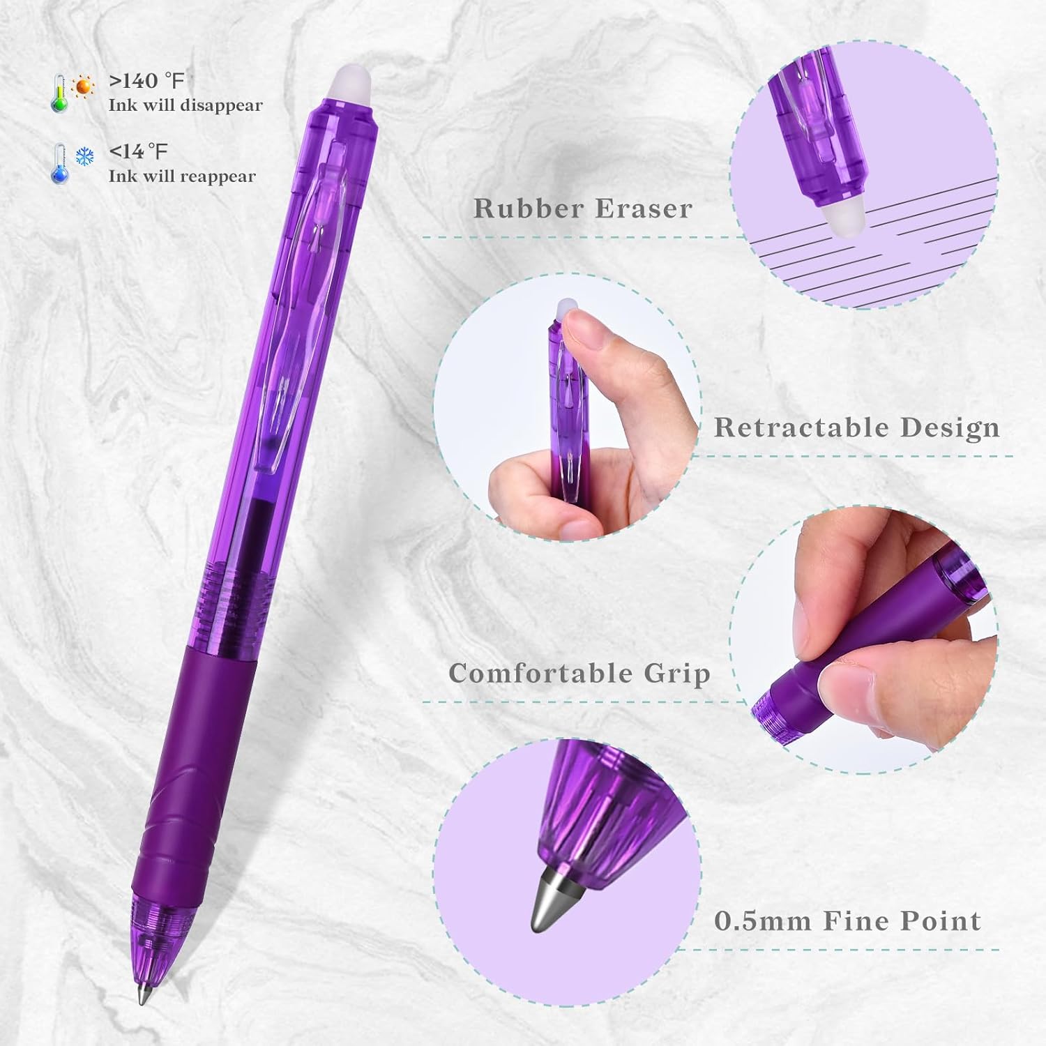 Temiary 12Pcs Erasable Gel Pens Multicolor, Easy to Erase No Smudge, Fine Point Colorful Pen Smooth Writing for Note Taking, Assorted Color Ink for School Office Stationary (0.5 mm) - Image 3