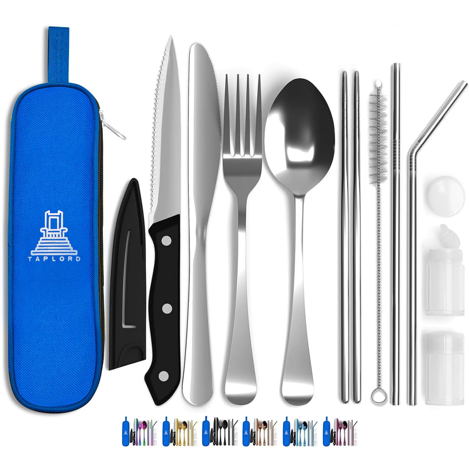 Travel Utensils With Case, 10 Pcs portable silverware set (Silver)