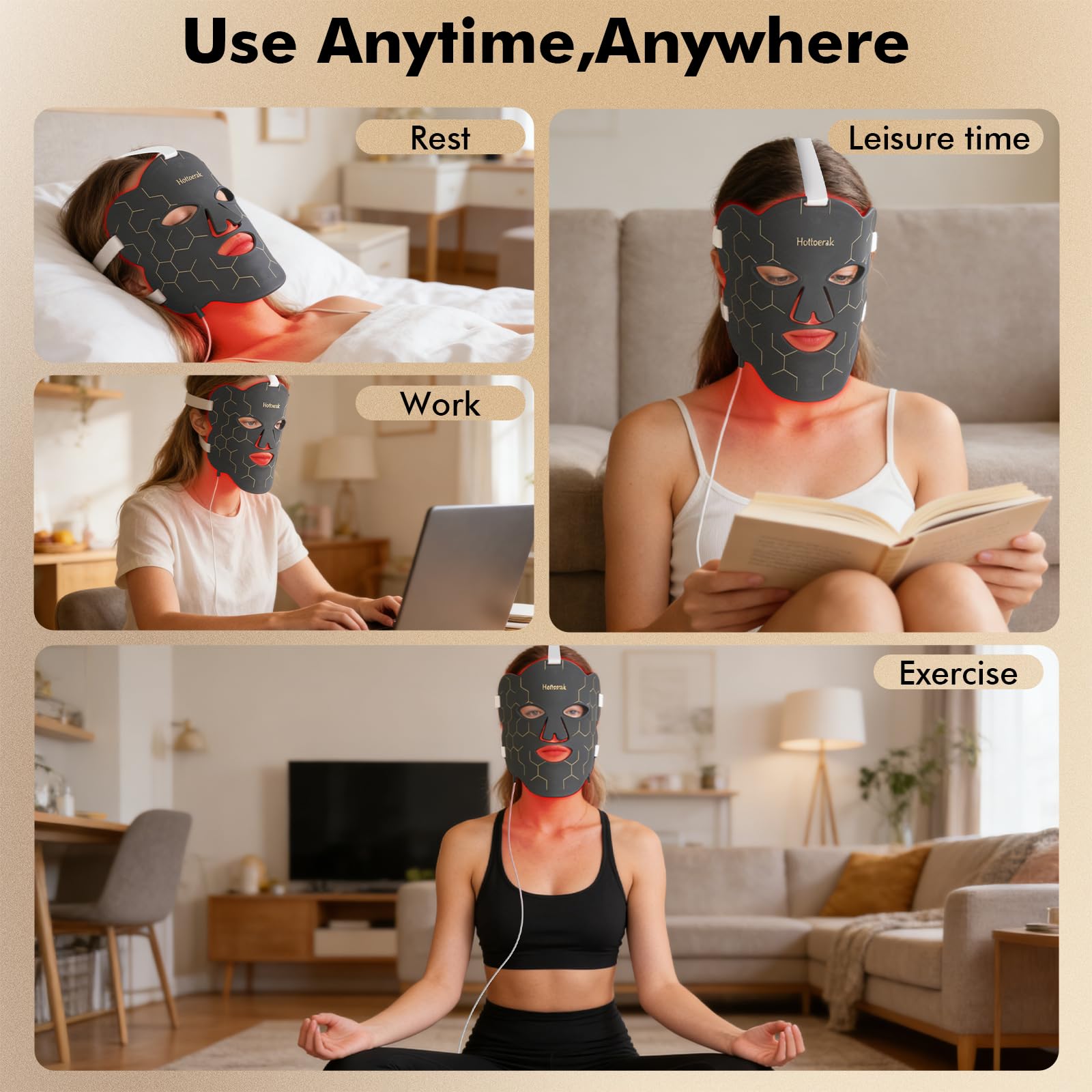 LED Maske Gesicht, 660nm&850nm Silikon Infrarot Maske Gesicht, Rotlicht Maske mit 6000mAh Akku, 10/15/20Min Timer, 5 Helligkeitsstufen, Tragbare Red Light Mask, Geschenke für Frauen