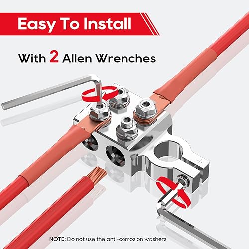 Miniatura 7 de TOPDC Conector terminal de batería de plomo ácido de 8 vías, extremos del cable de batería 8AWG hasta 40 (XL) AWG, positivo y negativo (+-) (par)