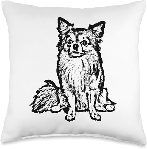 Chihuahua de pelo largo regalos y camisetas Chihuahua pelo largo perro amante regalos negro para mujeres hombres tiro almohada, 16x16, multicolor