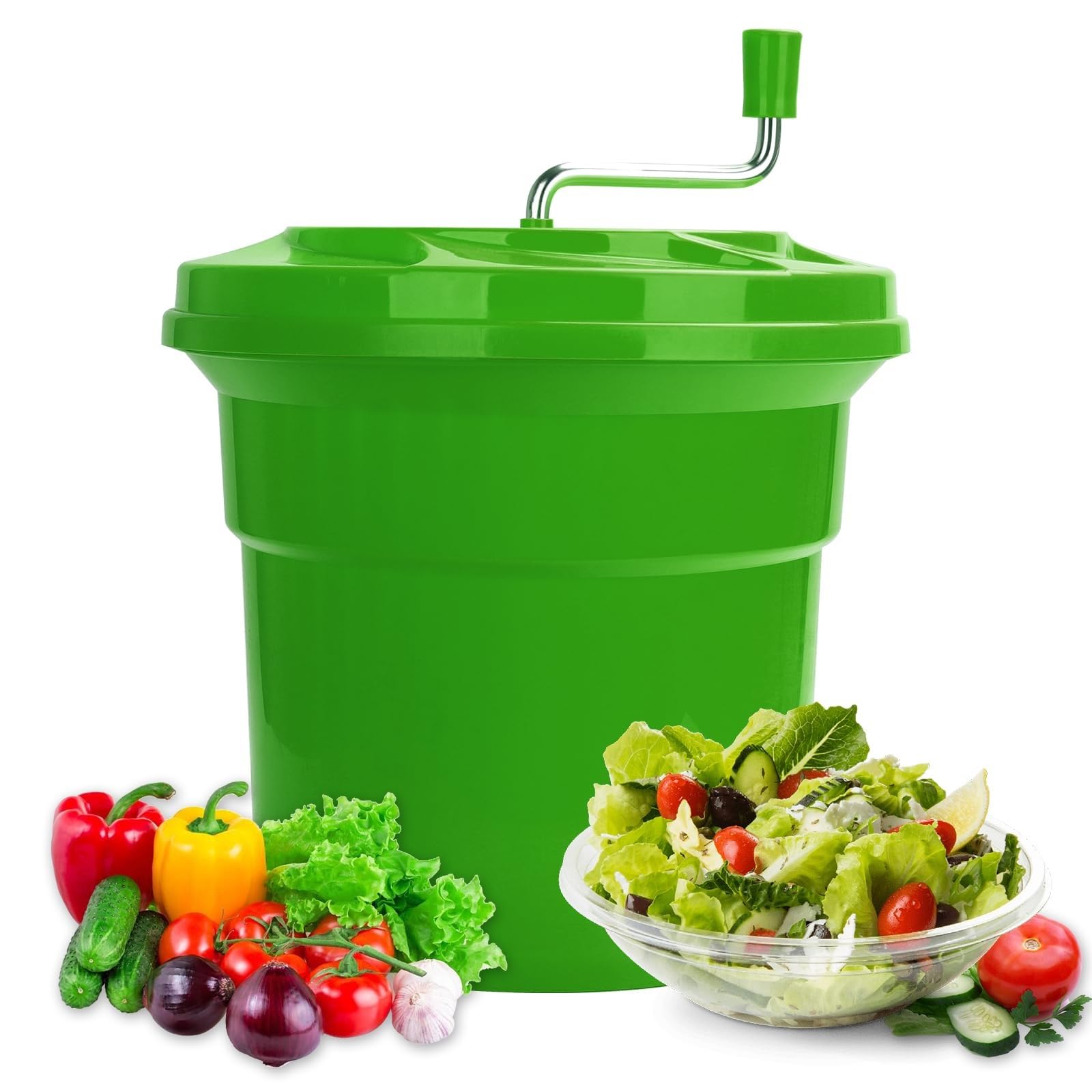 XCSCUK Commercial Salad Spinner, 12L/24L Large Capacity Lettuce Spinner,with Colander Basket, Manual Spin Dryer,for Greens & Vegetables (Green 24L)