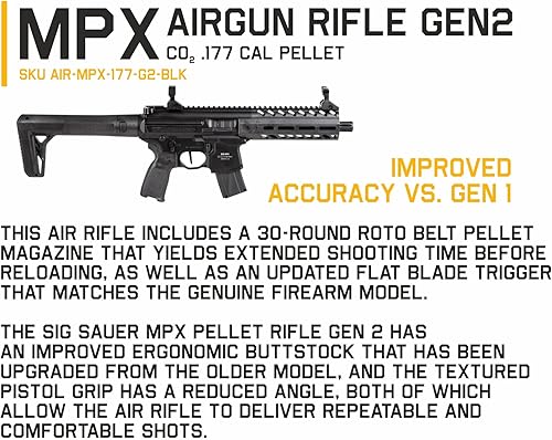 Miniatura 3 de Sig Sauer - Rifle de aire MPX, MPX GEN 2, pellet calibre .177, 30 redondos, negro semiautomático con tanques de CO2 Wearable4U de 2 x 3.17 oz y