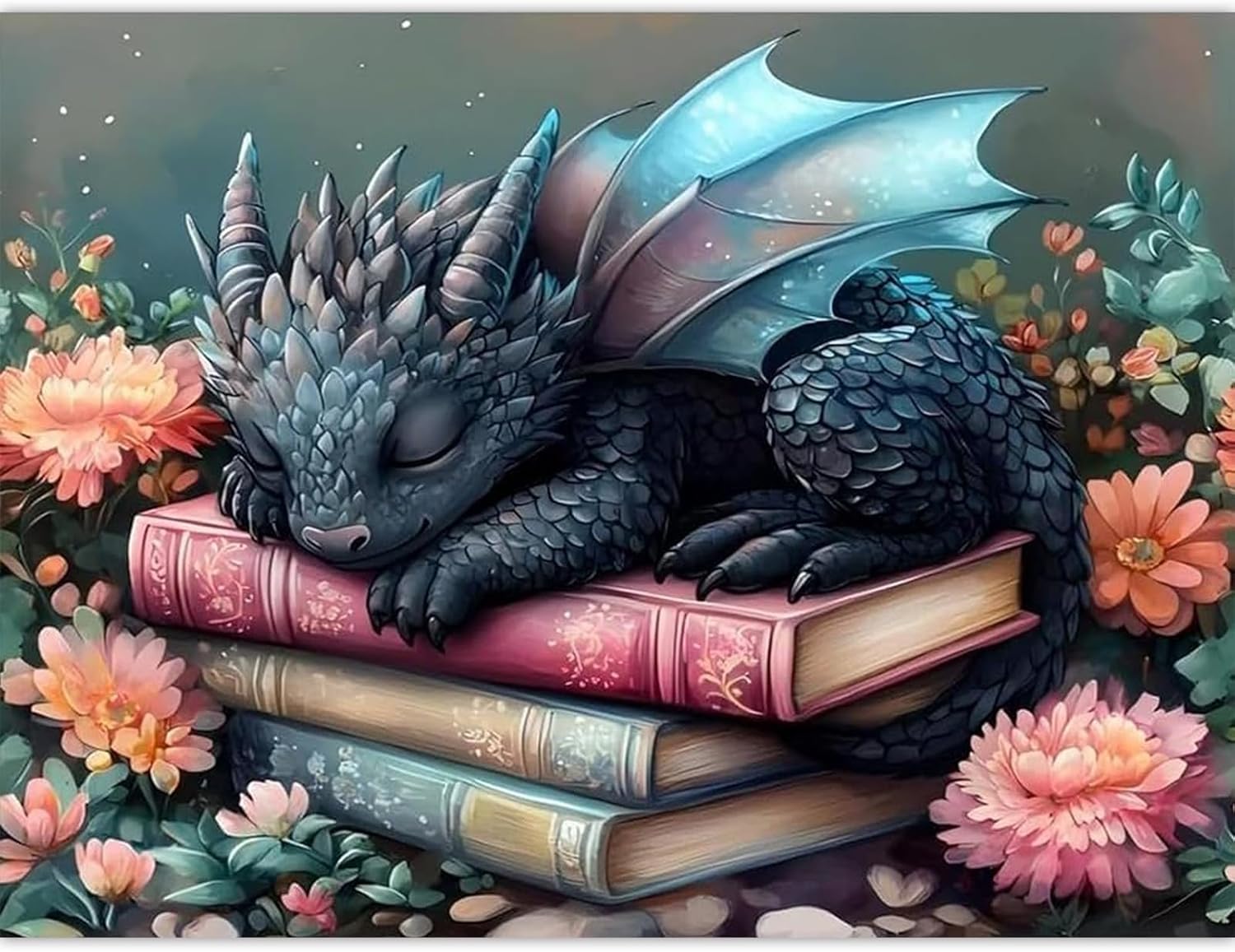 PHANTASYART Dragon Paint by Numbers for Adults, Dragon on Books Painting by Numbers for Adults, DIY Acrylic Painting Kits for Relaxation, Gifts and Home Wall Decor 12x16in โ image 1