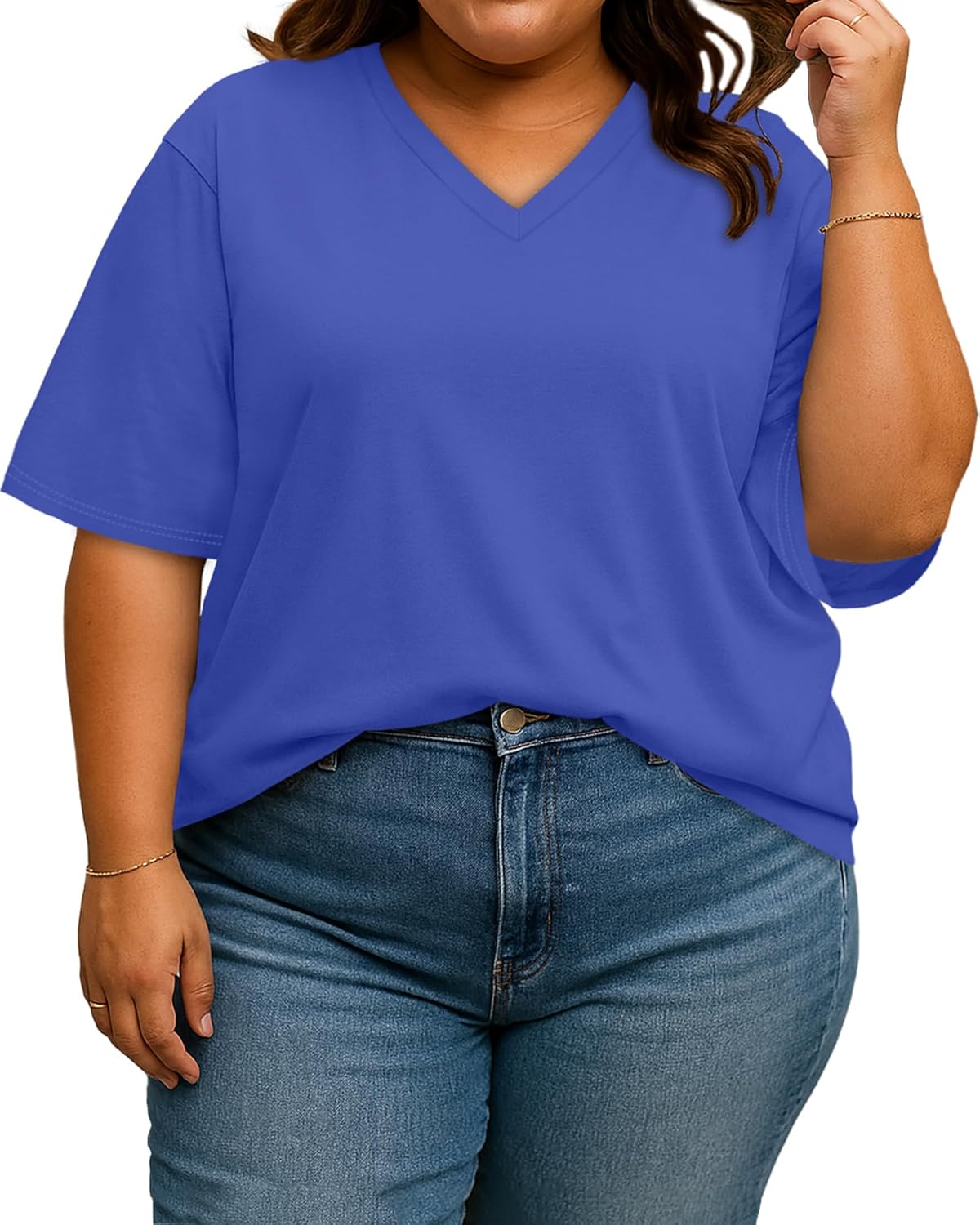 rosemia Plus Size Tops for Women Oversized Casual Tops V Neck Short Sleeves Basic Tees - Image 5