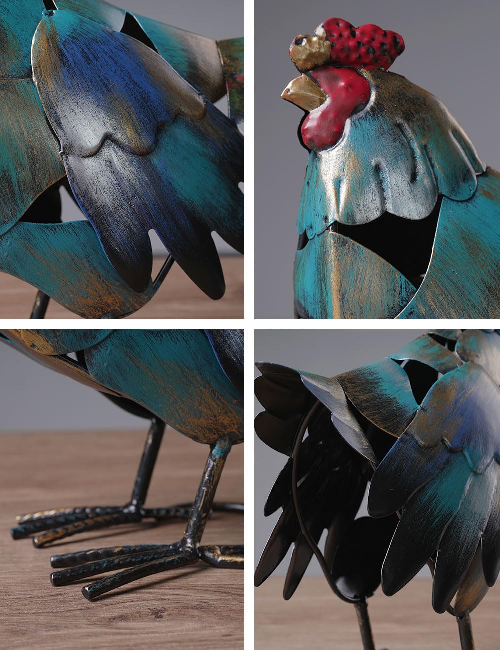 HAUCOZE Gallo Estatua Metálico Escultura Animal Figura Moderna Decoración Interior Adorno Arte Hogar Regalo para Salón Oficinas Comedor 27cm
