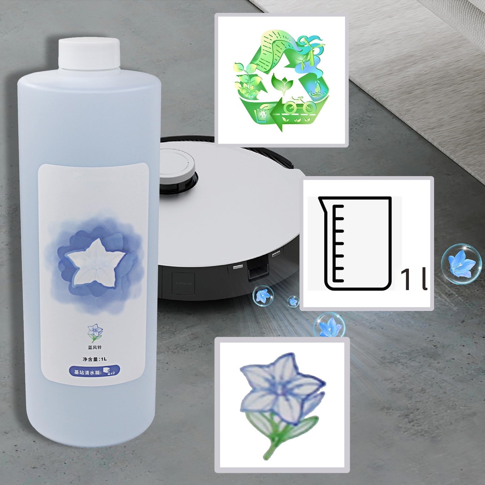 Soluzione Detergente Detersivo Ricambio Compatibile con ECOVACS DEEBOT X1/X2/X5/X8/X9/X11 PRO OMNI/T10/T20/T30/T50/T80/N20/N30/MINI Accessori Detergenti Concentrati (1L)