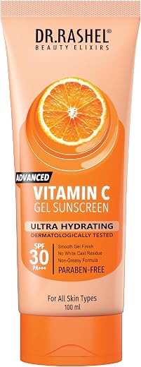 DR.RASHEL Vitamin C Sunscreen SPF 30 PA++ Gel | Ultra Hydrating | Protects Your Skin From UV Rays | Matte Look | Oil Contr...