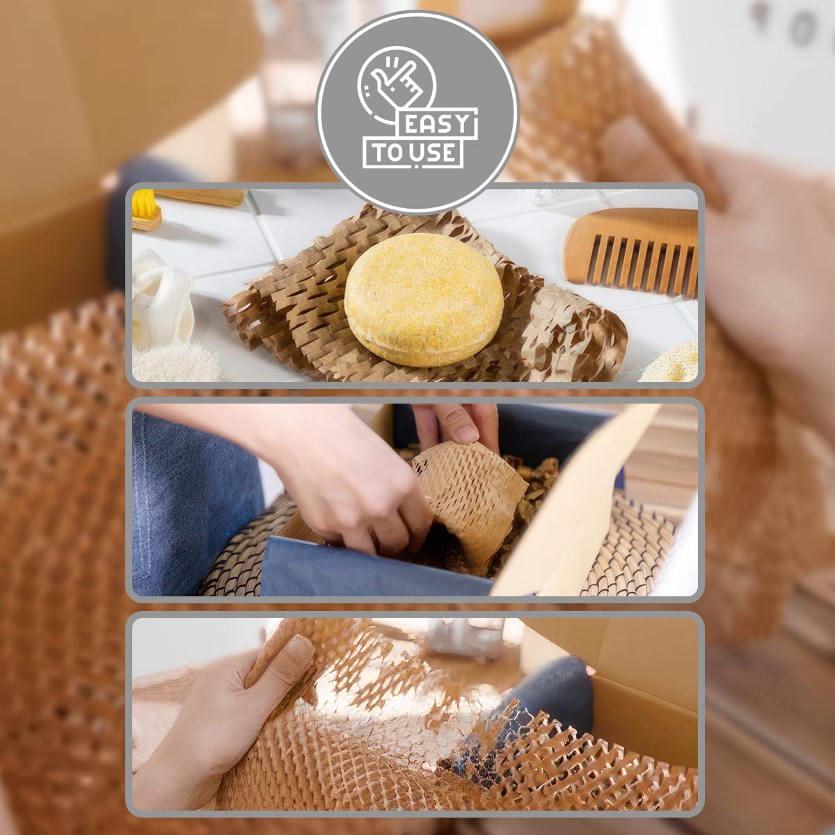 Papier do pakowania o strukturze plastra miodu, 50 cm x 250 m (125 m²), materiał opakowaniowy, rolka, materiał wypełniający, rolka papieru typu kraft, do przeprowadzki, pakowania wysyłek, prezenty, papier do recyklingu o strukturze plastra miodu