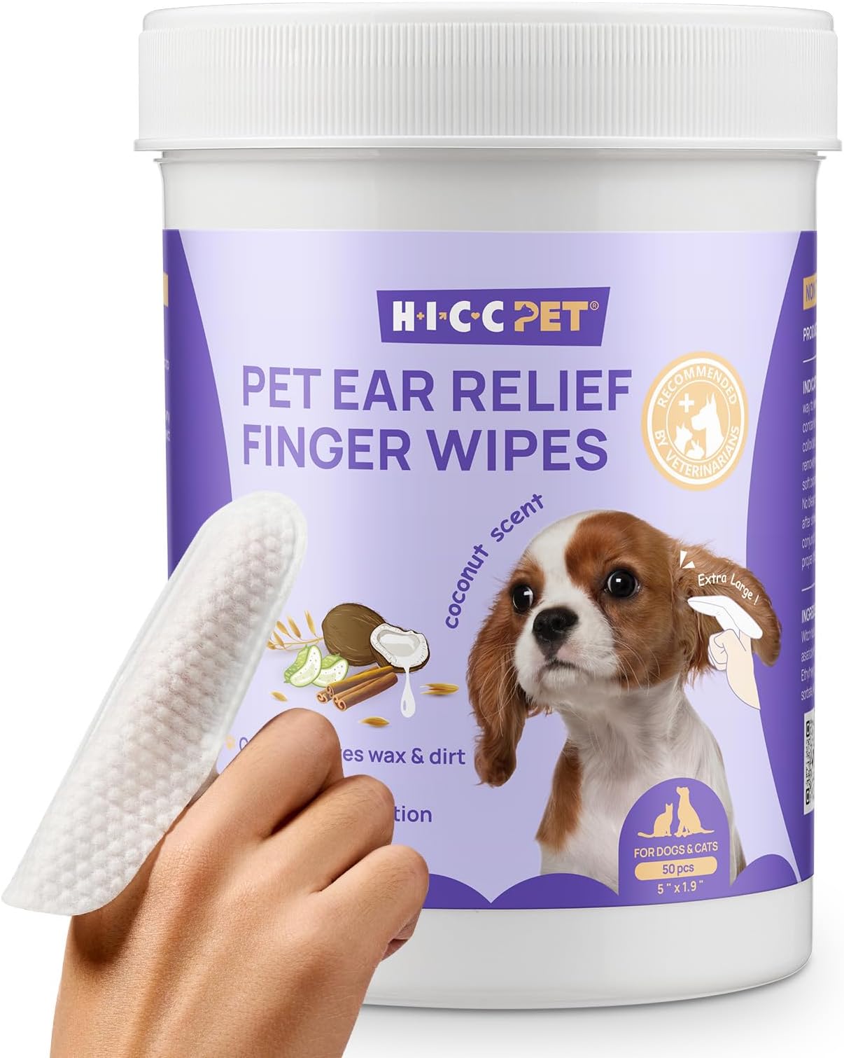 Ear Finger Wipes for Dogs & Cats - Gently Remove Ear Wax, Debris - Sooths & Deodorizes - Relieve Ear Itching & Inflammation - 55 Count