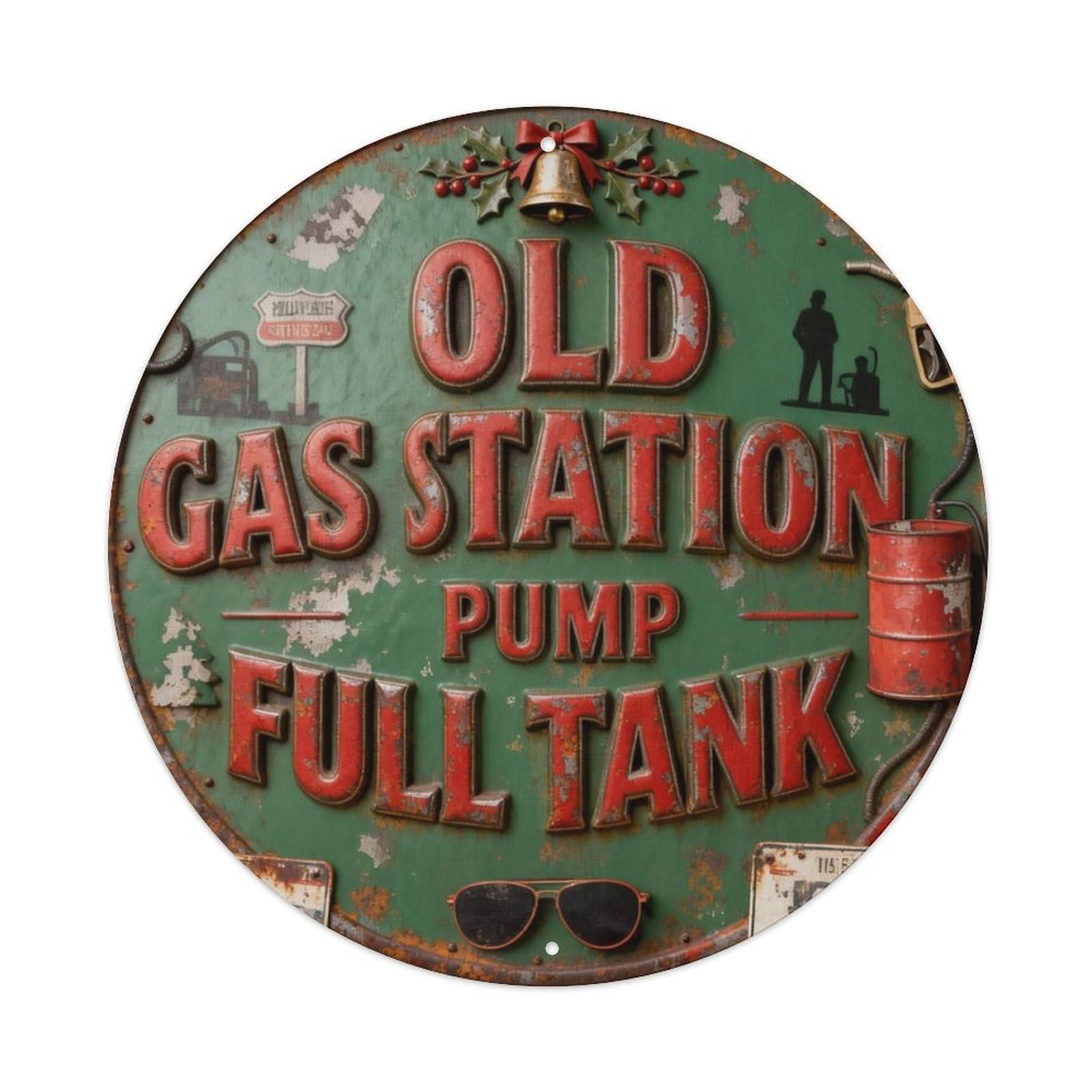OLD GAS STATION PUMP FULL TANK Metal Tin Sign Plaque