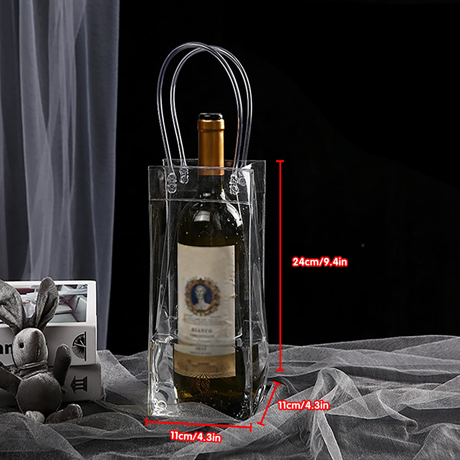 4 Pack Wine Ice Bag Beer Cooler Bag Portable Collapsible Clear PVC White Wine Chiller Ice Bag for Outdoor Party Cold Beverage (4pcs)