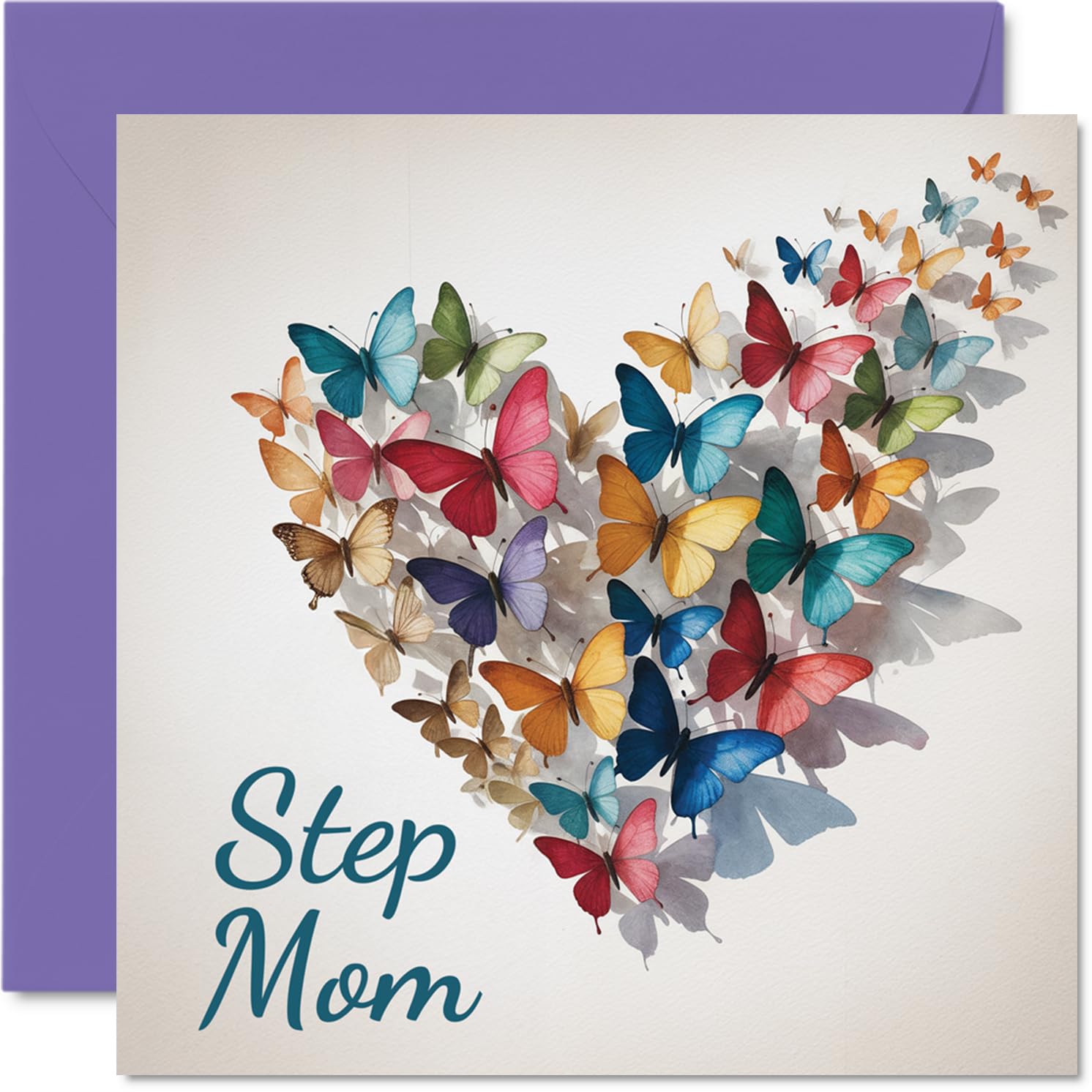 Step Mom Birthday Card, Elegant Butterfly Heart