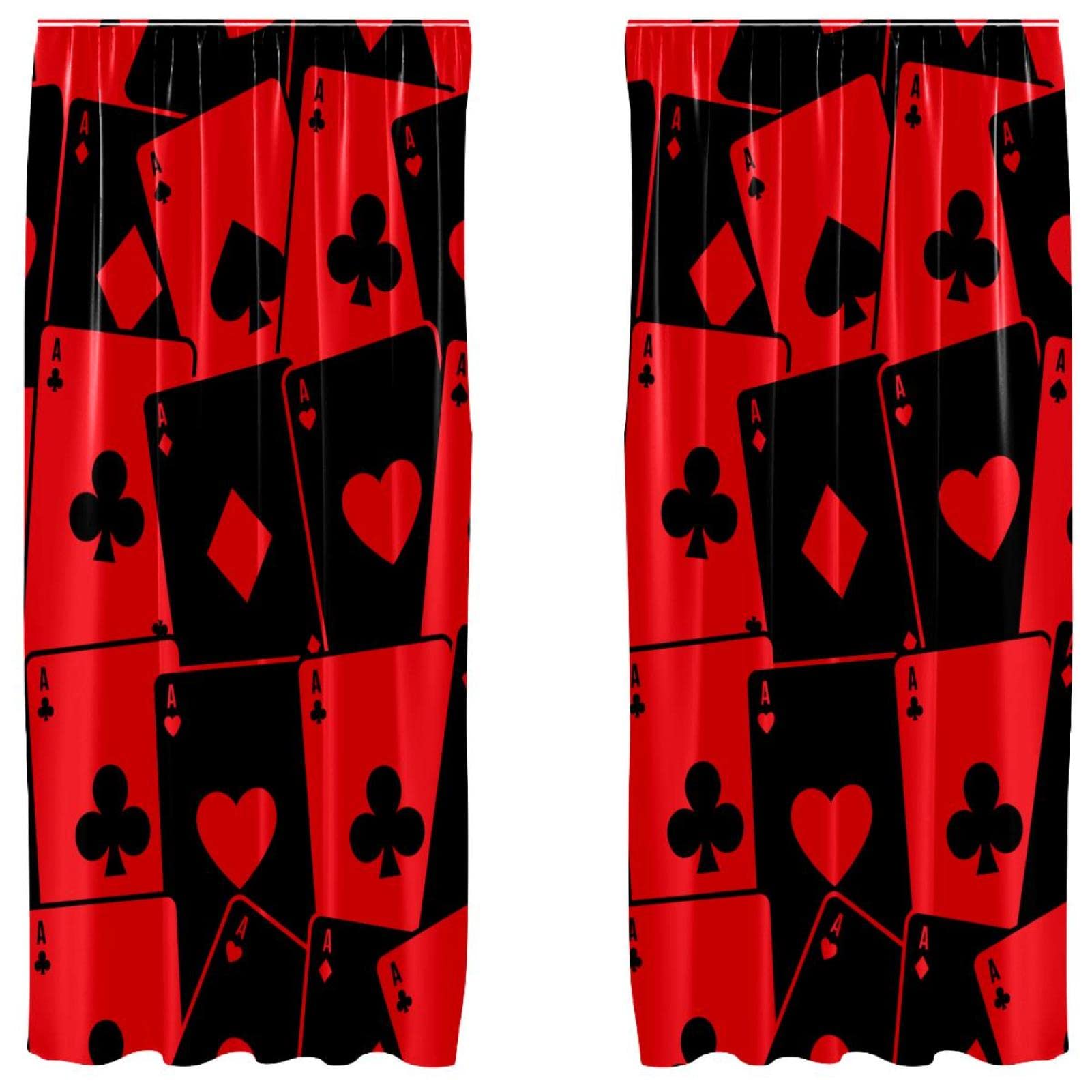 Cortinas opacas de microfibra con patrón de cartas para ventana, juego de 2 paneles