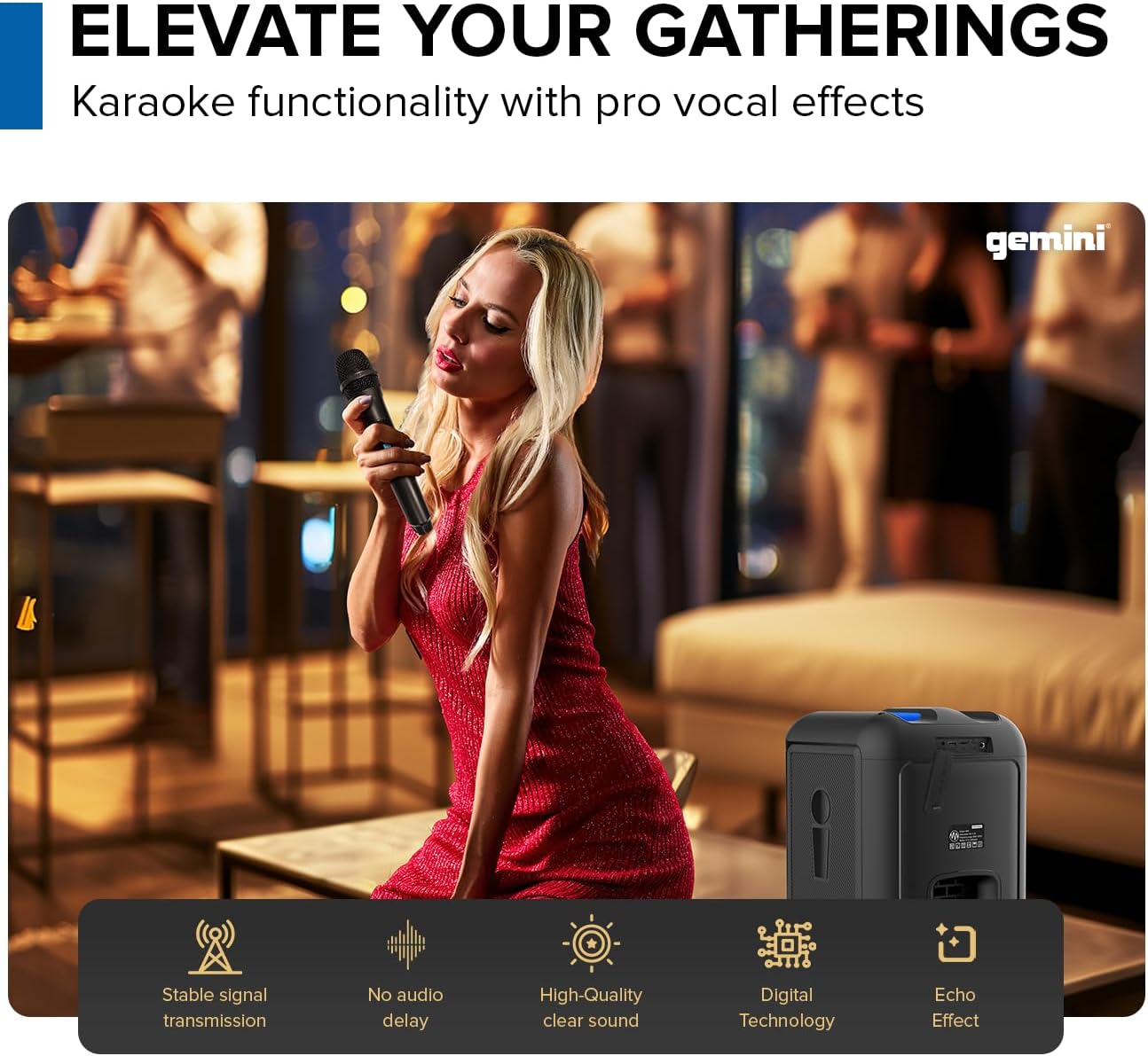 Gemini UltraRave 320W Bluetooth Party & Karaoke Speaker with LED Lights, Wireless Mic, TWS Stereo Pairing, 10-Hr Battery, USB/FM/AUX, 6.5" Woofer – Portable Loud Speaker for Home & Indoor Use - Image 5