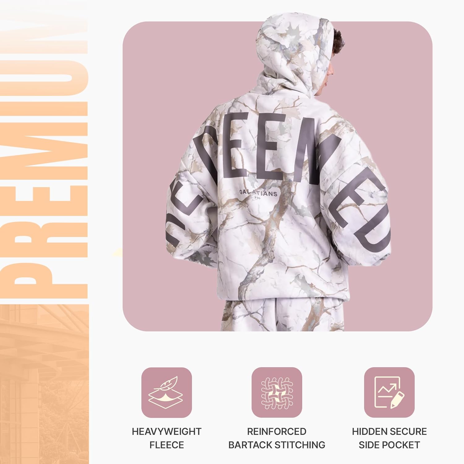 God's Love Overcomes Christian Hoodie | Faith-Based Oversized Christian Sweatshirt | Redeemed | Light Camo