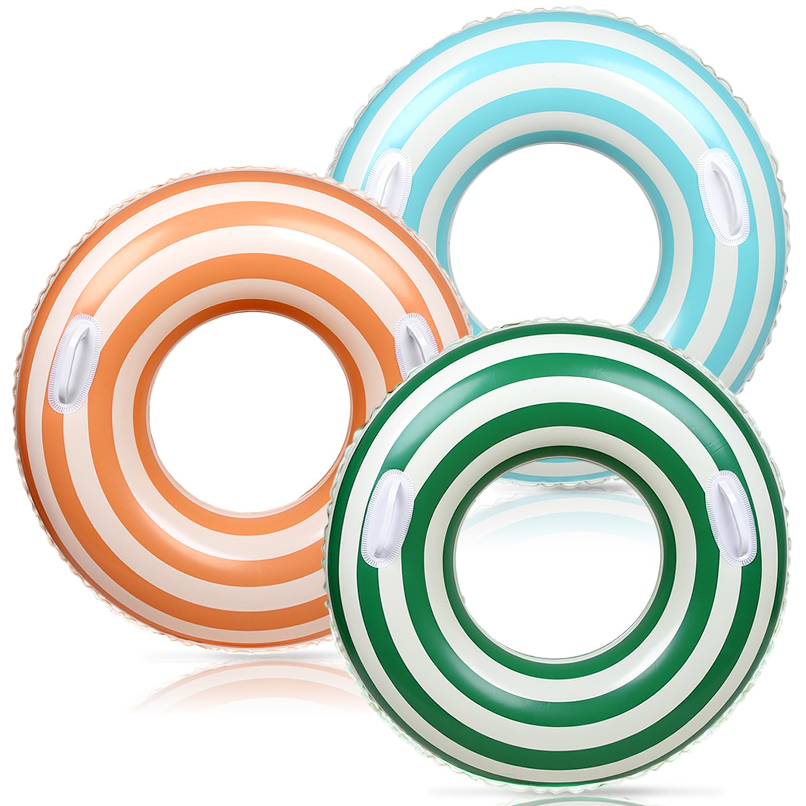 Whaline 3Pcs Inflatable Pool Tube with Handles Retro Orange Green Blue Striped Swim Pool Rings Float Loungers Tube for Summer Swimming Beach