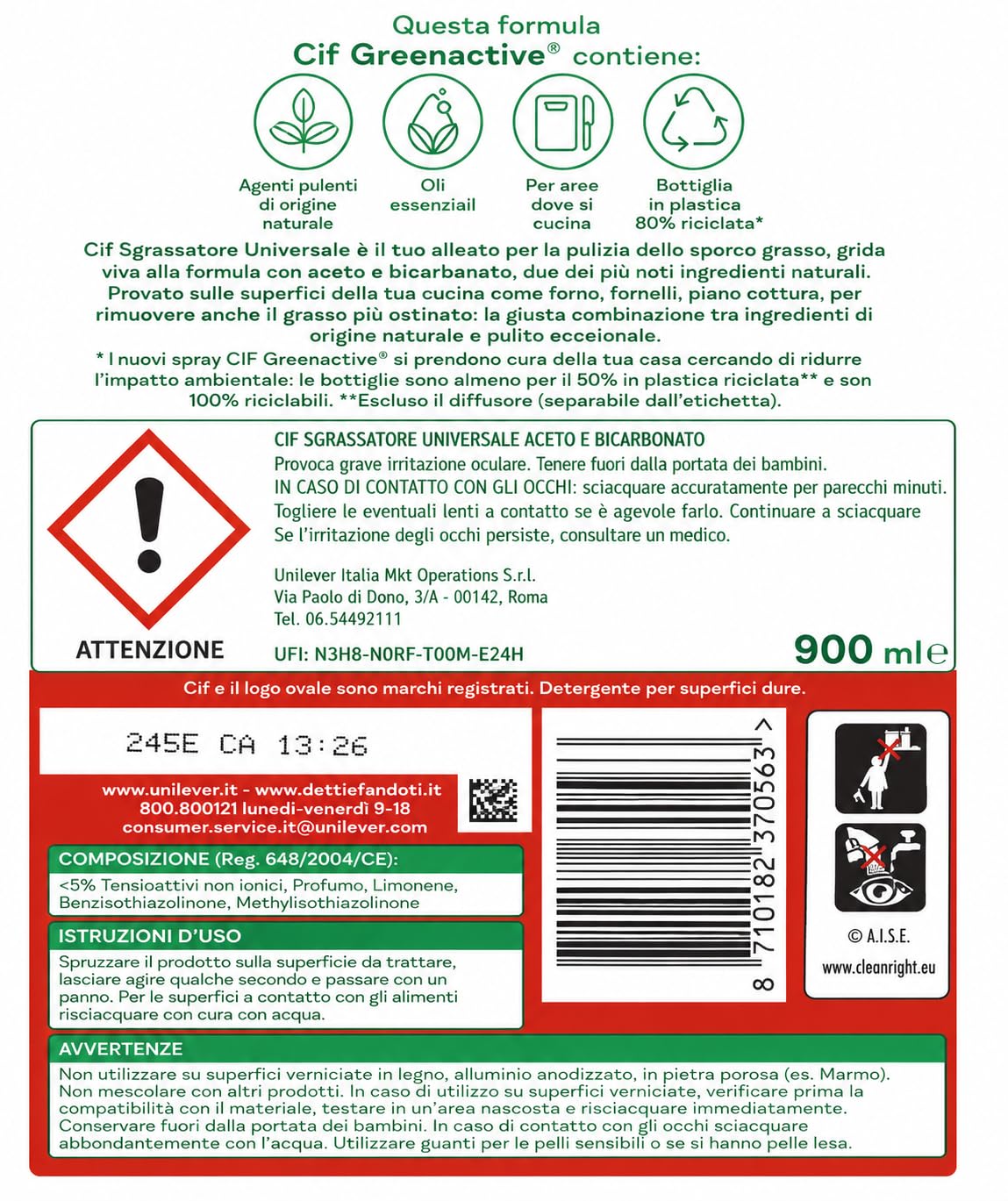 Detergente Sgrassatore per Cucina – Aceto e Bicarbonato – 650 ml – Pulizia Profonda Multiuso – Variazioni 4/8/12 Pezzi (12 PEZZI)