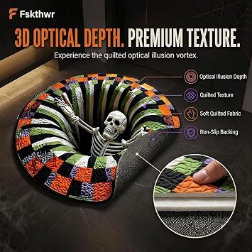 Candy Corn Abyss Quilted Round Mat, Halloween Optical Illusion Rug, 3D Halloween Rug - Optical Illusion with Depth Pattern, Non-Slip Soft Fabric (36 * 36in)