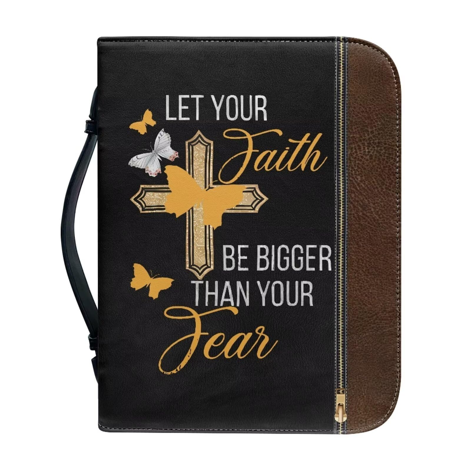 Talayituse Lion Cross Butterfly Print Faux Leather Bible Cover for Men Women Let Your Faith Be Bigger Christian Bible Case with Handle Carrying Book Case Protector Bible Tote Handbag Gifts, 2XL โ image 1