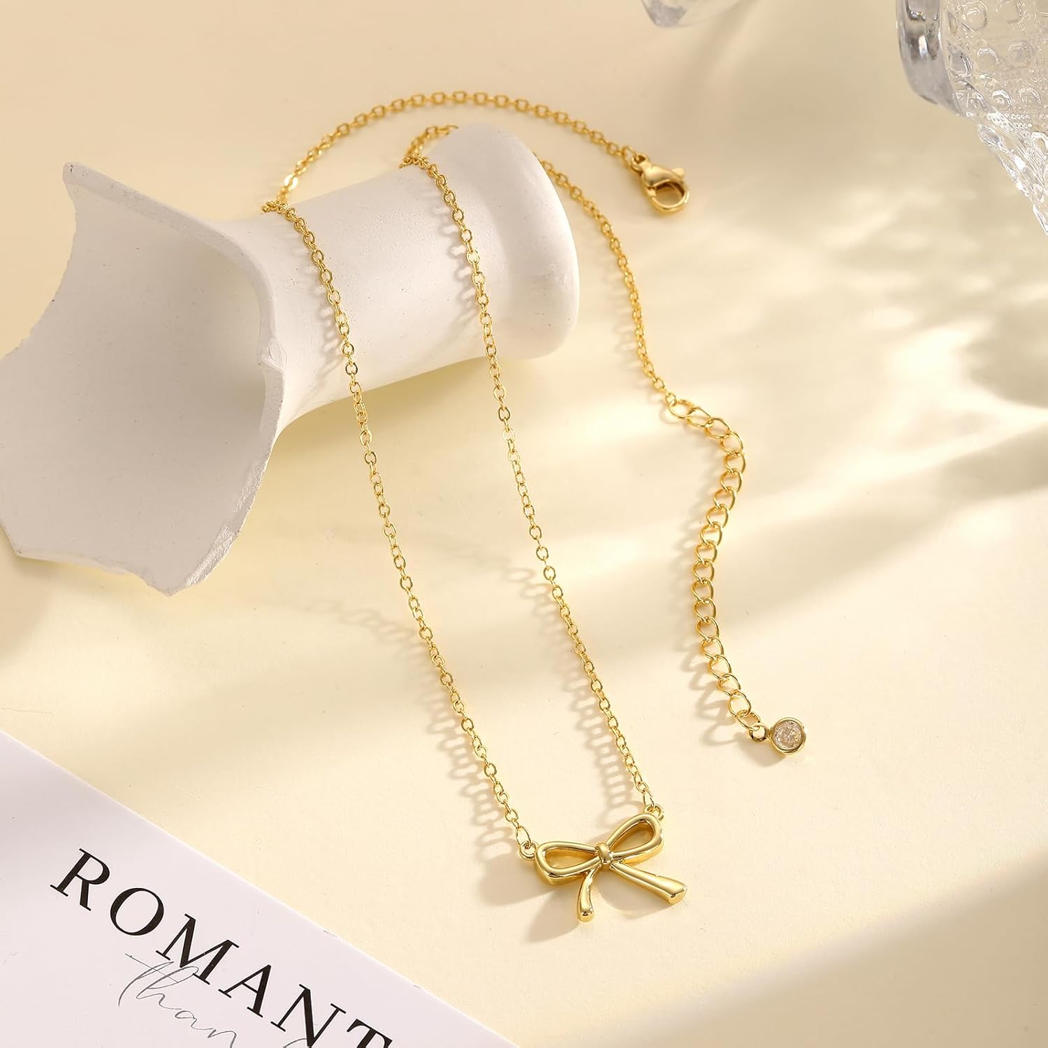 Gold Necklace for Women Dainty Gold Bow Necklace 14K Gold Plated Cute Bow Choker Necklace Small Bow Pendant Charm Necklaces Trendy Christmas Jewelry Gifts for Women - Image 6