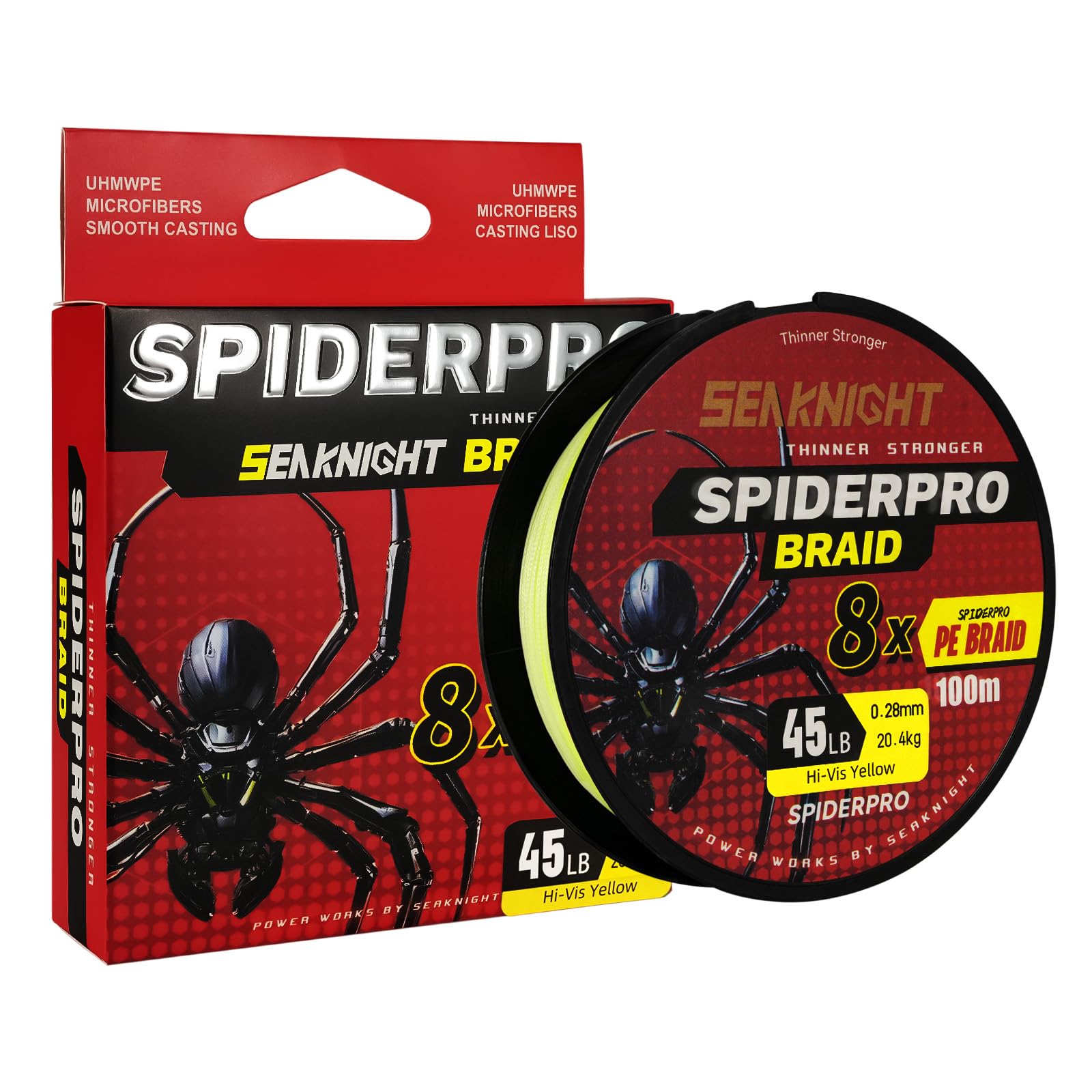 Seaknight Spiderpro 8 Strands Braided Lines 100M Smooth PE Braid Multifilament Wire Carp Fishing Lines Double Coating UV-proof Saltwater-proof Fishing Line for Sea Fishing 15-100LB