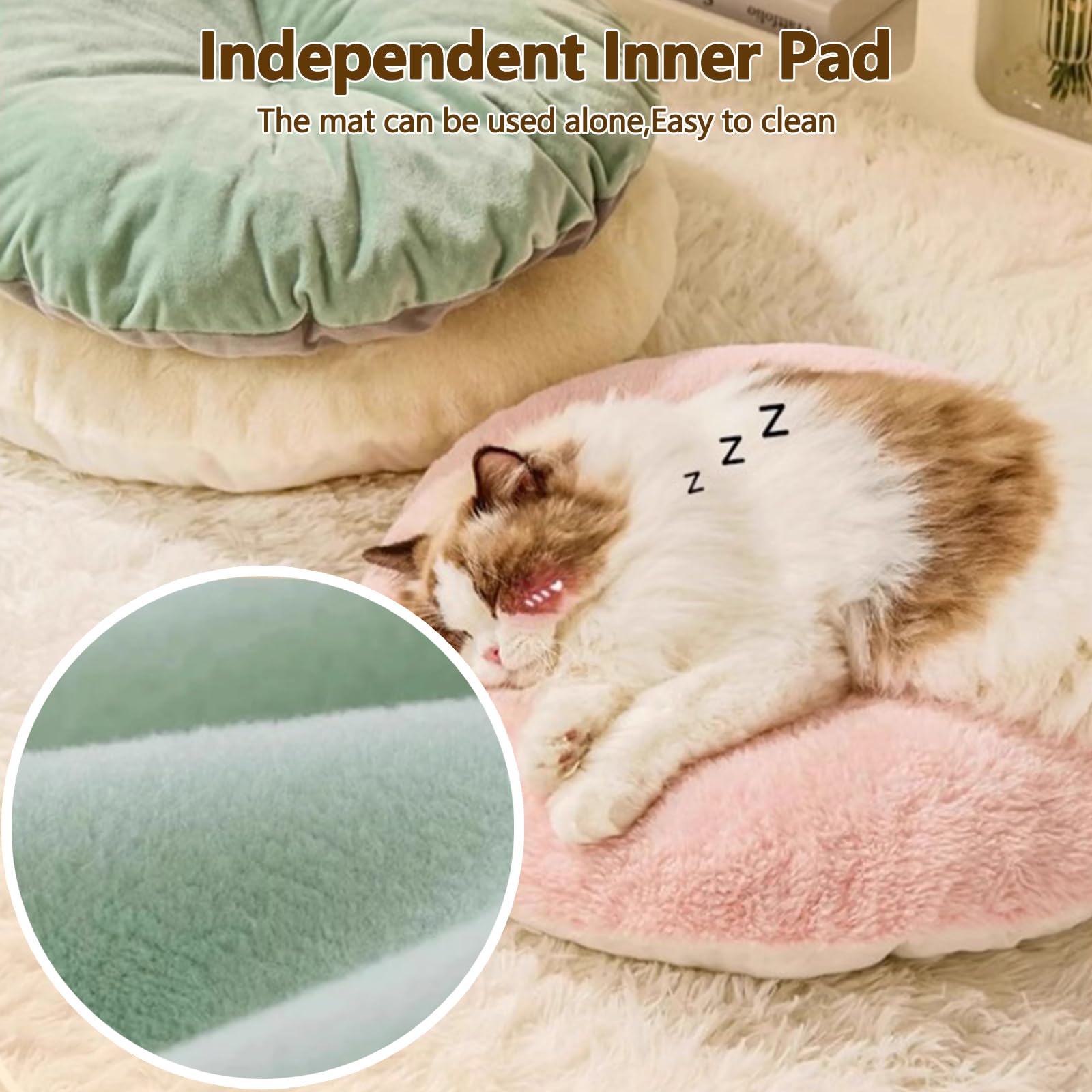 Galatée Lit pour Chat Et Chien - Tente Igloo en Peluche Douce avec Coussin Amovible Et Lavable, Maison Chaude pour Animaux De Compagnie (L, Vert)