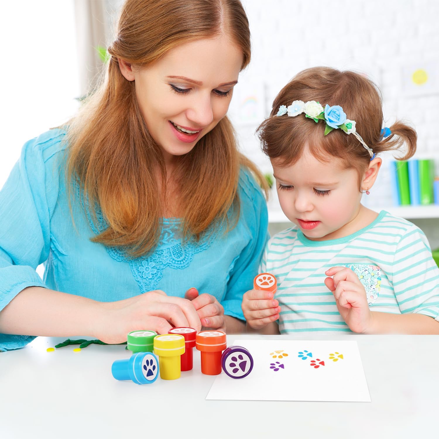 Luter 42pcs Dog Paw Stamp for Kids, Multicolored Dog Paw Stamper Self Inking Stamps Cute Paw Print Stamp Teacher Stamps for Birthday Decorations Classroom Party Educational Tool