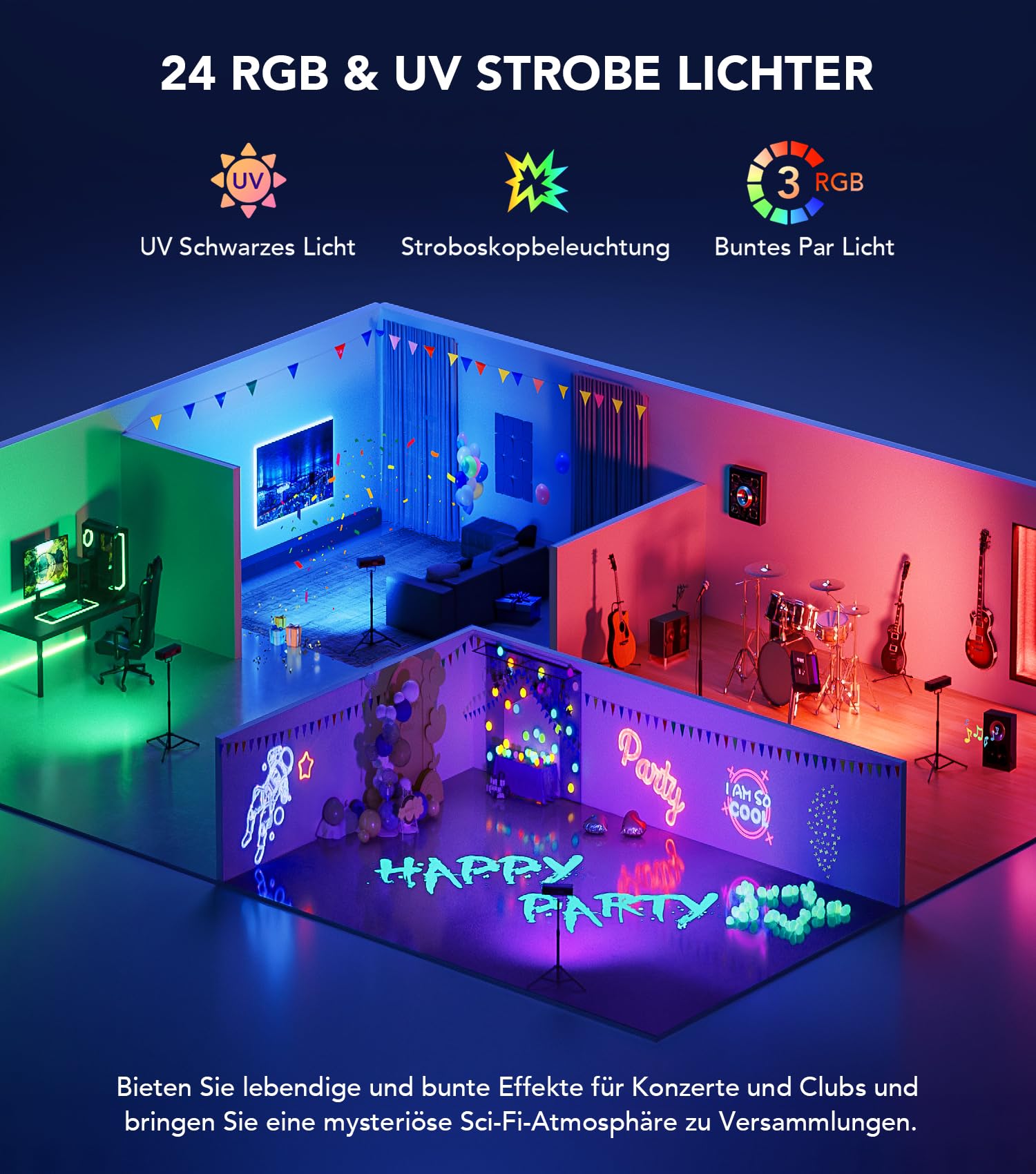 KeoBin Discolicht Partylicht Musikgesteuert, 61" Stativ DJ Disco Licht mit DMX 512, Stroboskop, Fernbedienung, Partylicht Mit Lichteffekte für Familie Fest Geburtstag Hochzeit Halloween Weihnachten