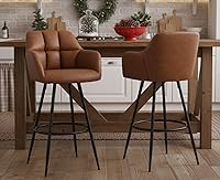 Vista 6 de Juego de 2 taburetes de bar de cuero, 30 pulgadas de altura de barra con respaldo, silla de bar para isla de cocina, taburetes de bar modernos