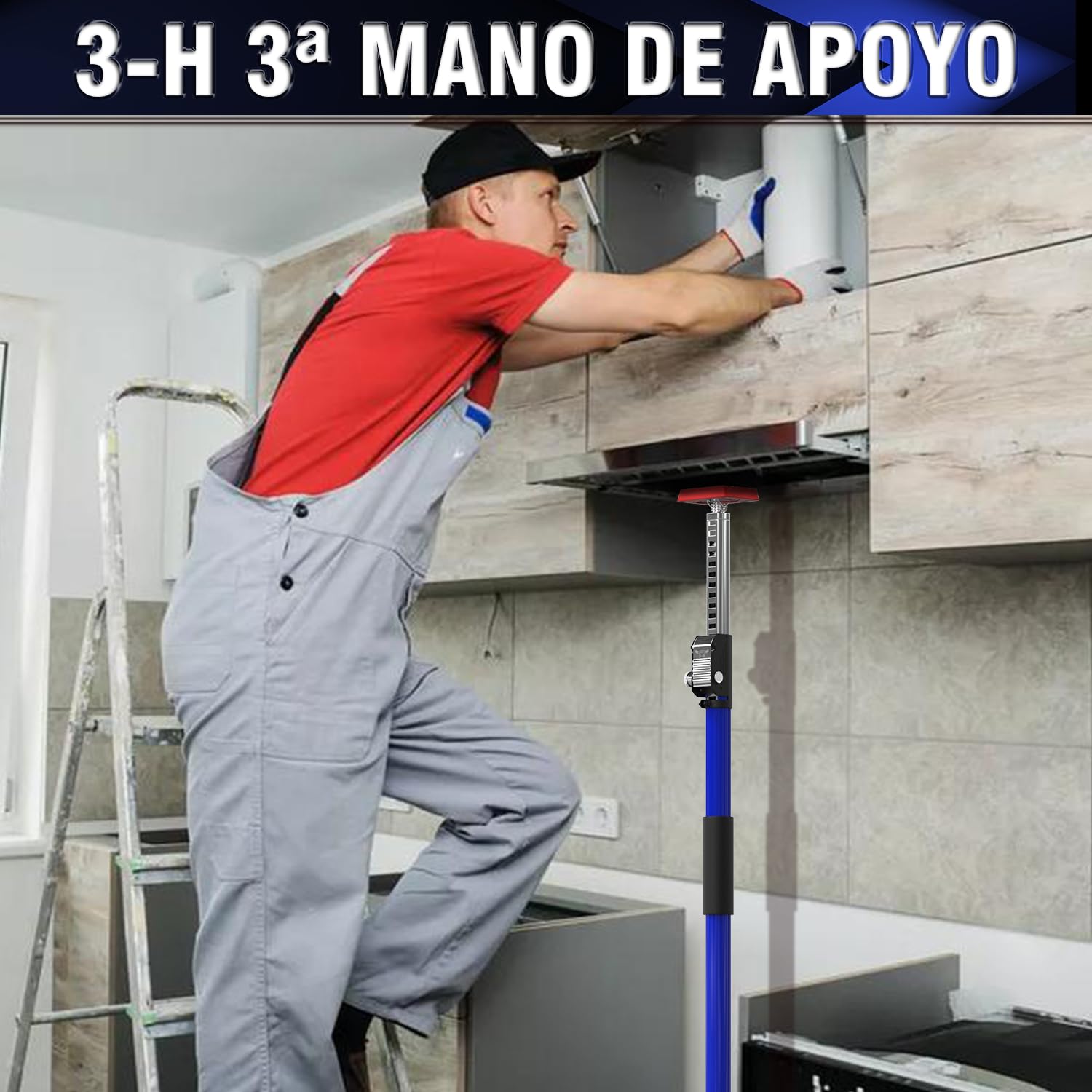3-H Puntales Extensibles Reforzados 4 Pieza,110-203cm Puntal Telescopico Extensible Acero Robusto Carga 45KG Puntales de Obra Ajustable Puntal Expansion Telescopico para Techo Construcción Obra(Azul)
