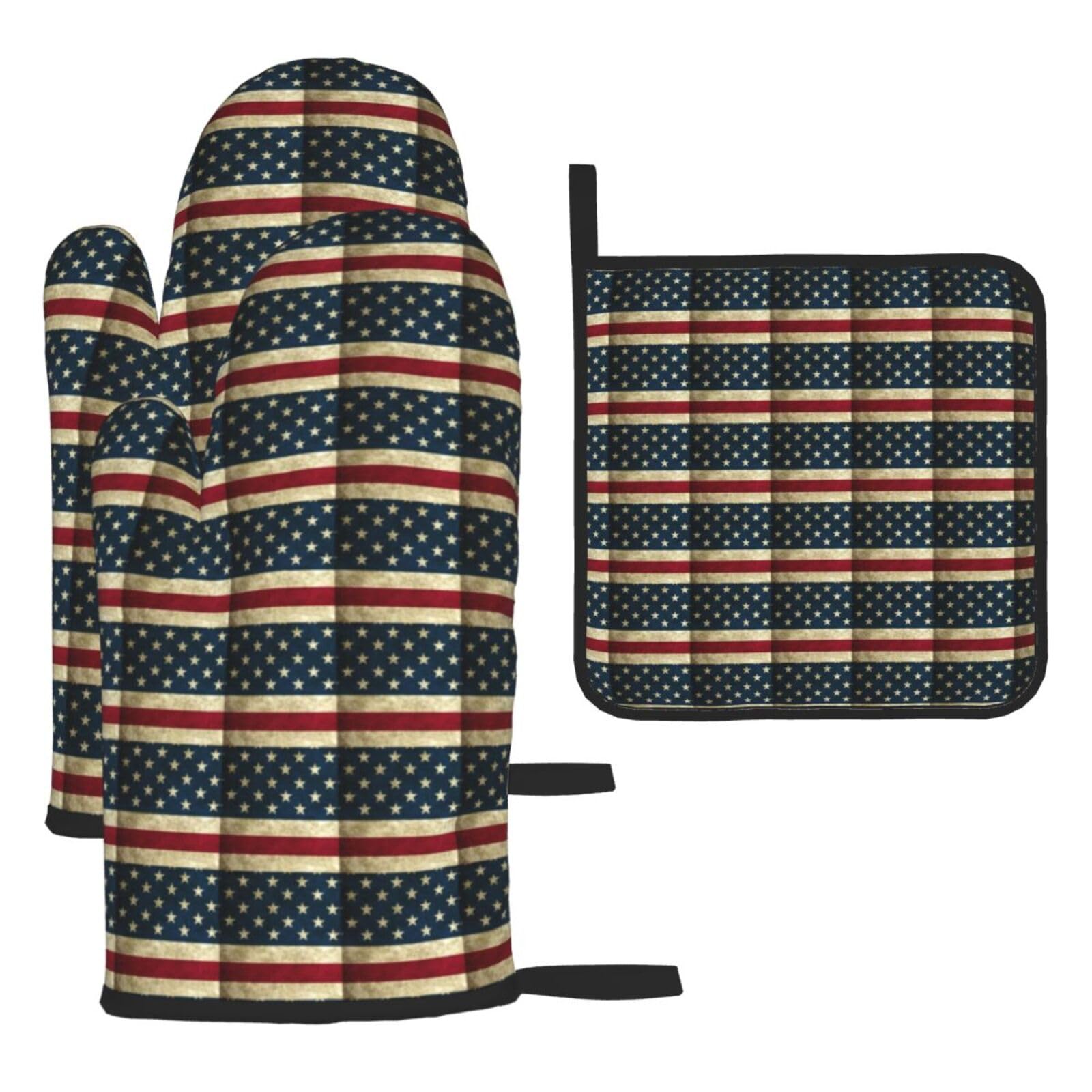 American Flag Print Oven Kitchen Gloves For Baking Outdoor Grilling Home Use Mitts Microwaving Bbq