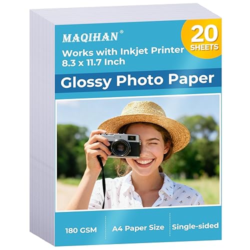 Glossy Photo Paper for Printer - 20 Sheets 8.3 x