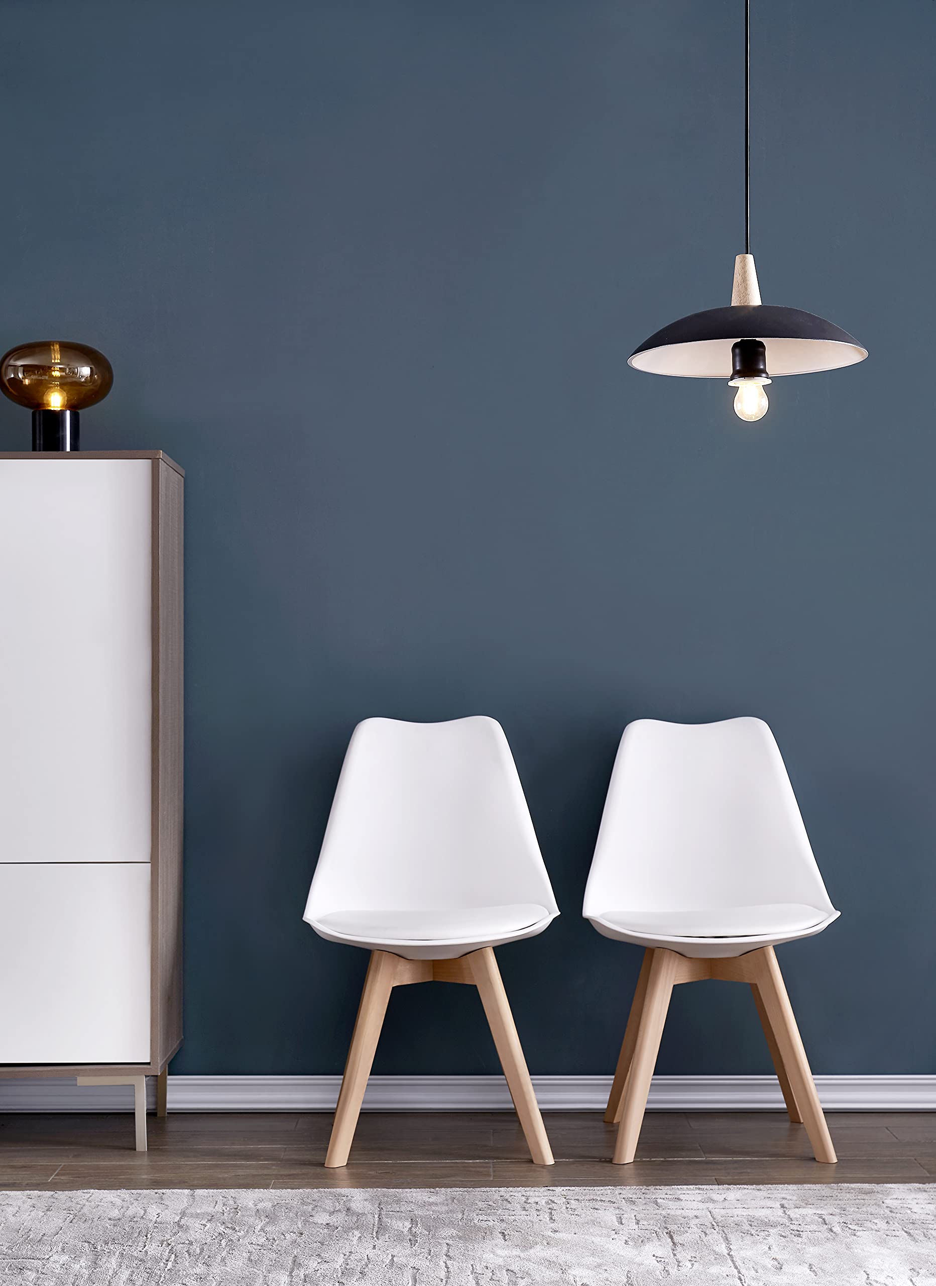 DEWINNER Set di 6 Sedie da Sala da Pranzo, Sedie Imbottite per Sala da Pranzo Con Gambe in Legno, Sedie da Pranzo Moderne, Sedia Ergonomica con Cuscino Integrato, Sedie da Cucina Scandinave, Bianco