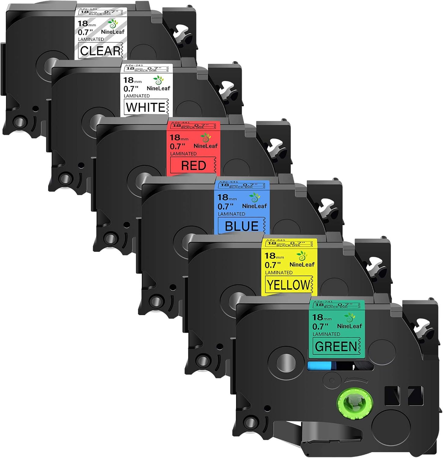 NineLeaf 6 Pack Laminated Tape 18mm Combo Set Compatible for Brother TZ Tze TZe-241 TZe-141 TZe-441 TZe-541 TZe-641 TZe-741 P-Touch Label Maker PT-D400 PT-D600 PT-D400AD PT-1890C 3/4 Inchx26.2 ft