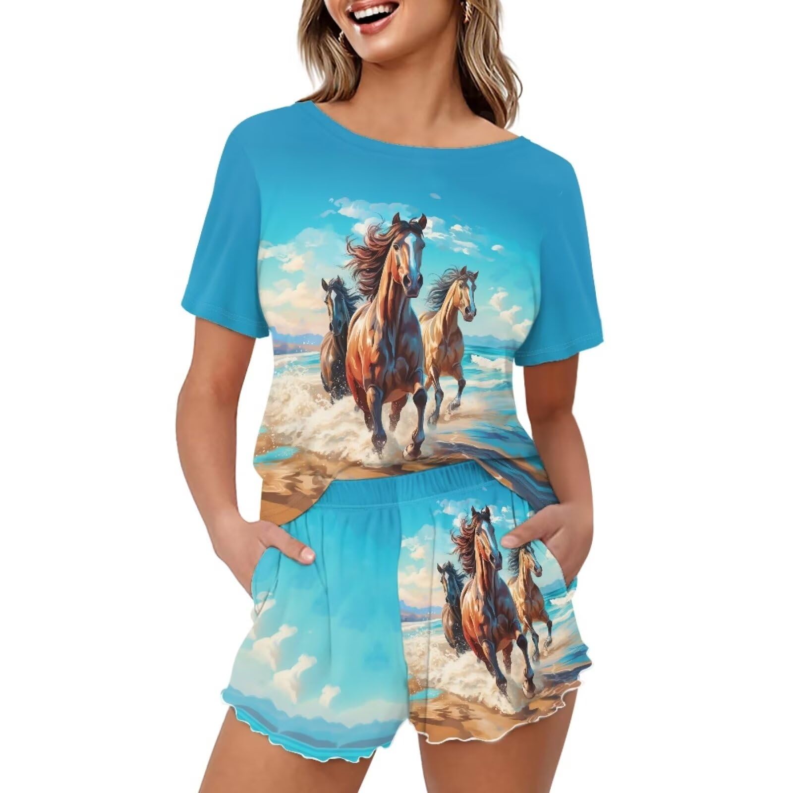 Upetstory Summer Pajama Sets for Women 2 Piece Short Sleeve Top with Shorts