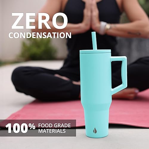 Miniatura 7 de Elemental Vaso de 40 onzas con asa y pajilla, a prueba de derrames, de acero inoxidable, aislado para bebidas calientes y frías, taza de café de