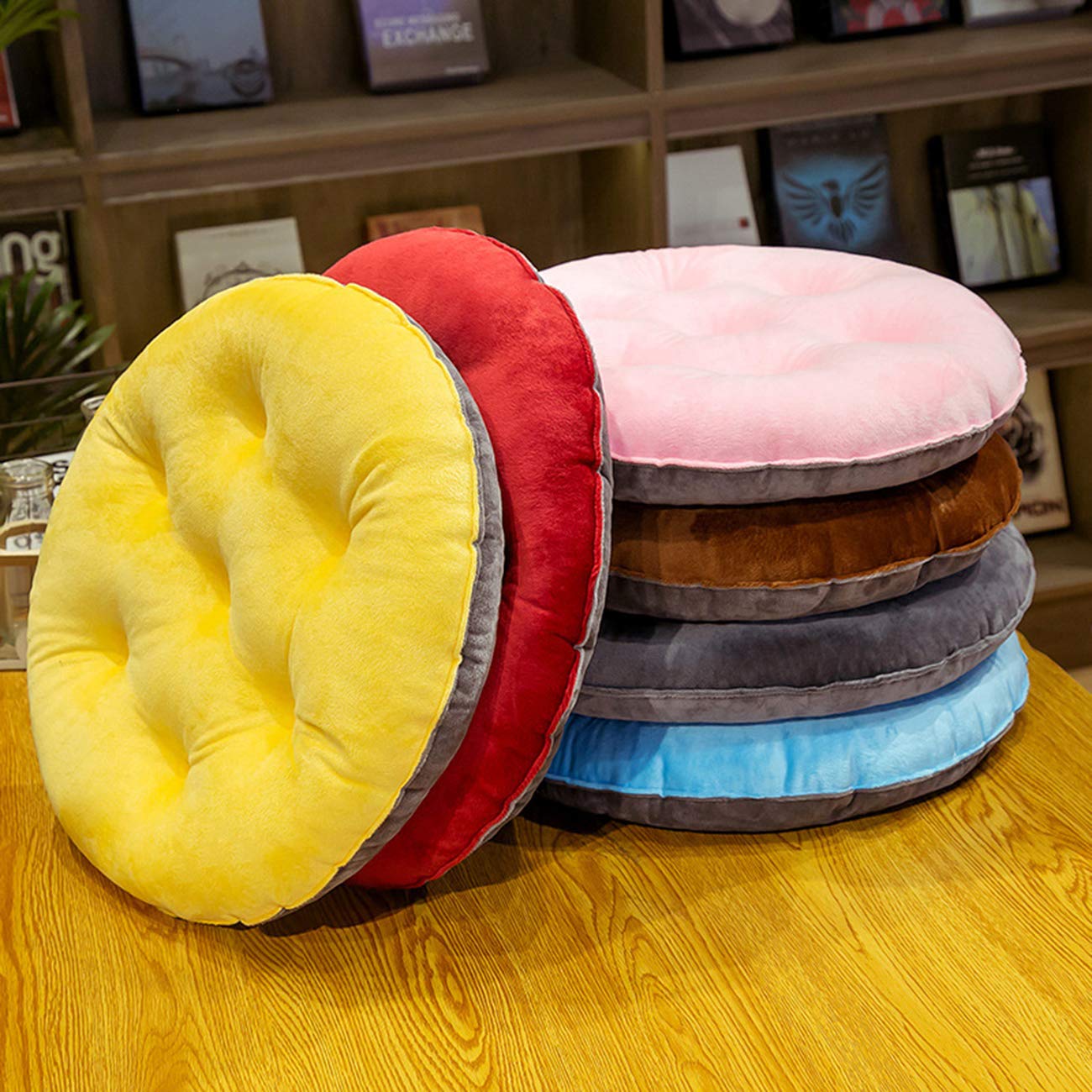 ZANYB 2 Pack Round Thicken Velvet Seat Cushion, Solid Color Chair Pads Booster Floor Cushion Tatami Pillow Cotton Filling Pad for Office Patio Home Outdoor Dia 16 in, Burgundy