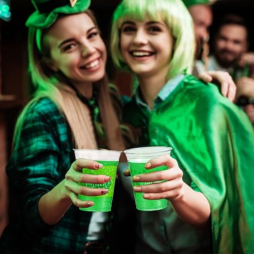 Miniatura 6 de 100 tazas de trébol para el día de San Patricio de 12 onzas desechables de plástico transparente tazas de plástico verde de la suerte suministros de