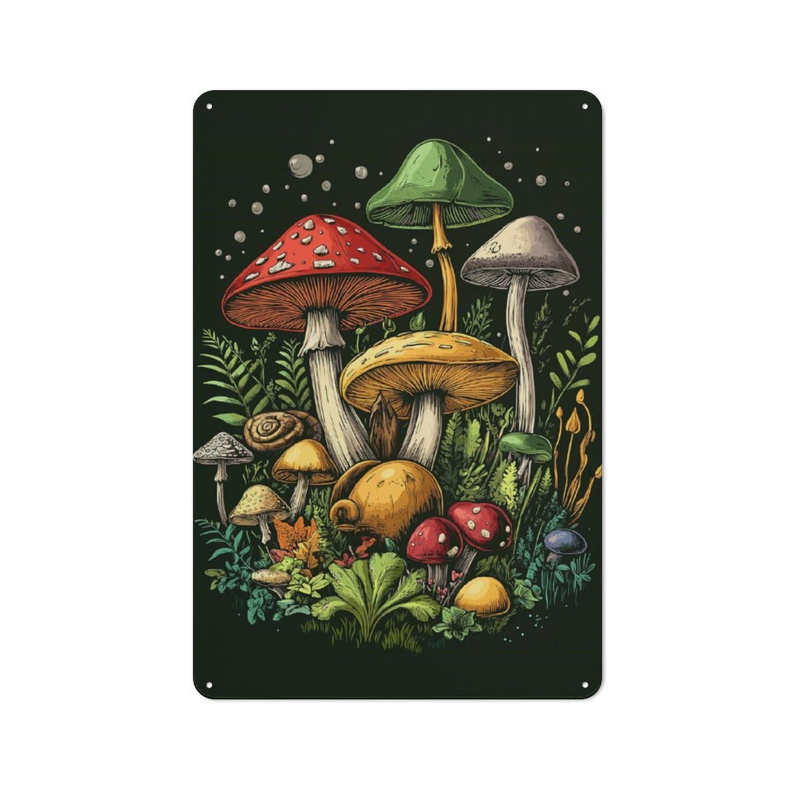 Junmoney Goblincore - Mushrooms Rustic Metal Sign 30X20cm For Kitchen Or Home Bar, Gift For Kitchen Decor Lovers During The Christmas Season