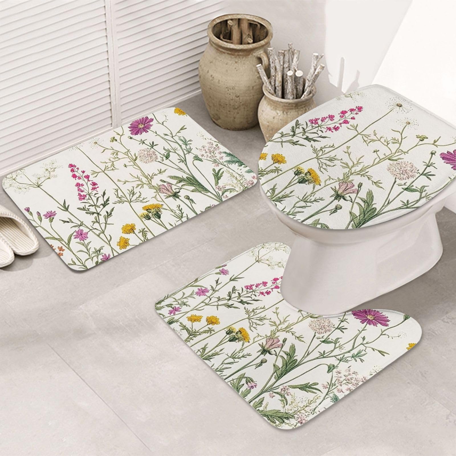 Alfombrilla de baño margarita textil lavable juego de alfombras contorno inodoro