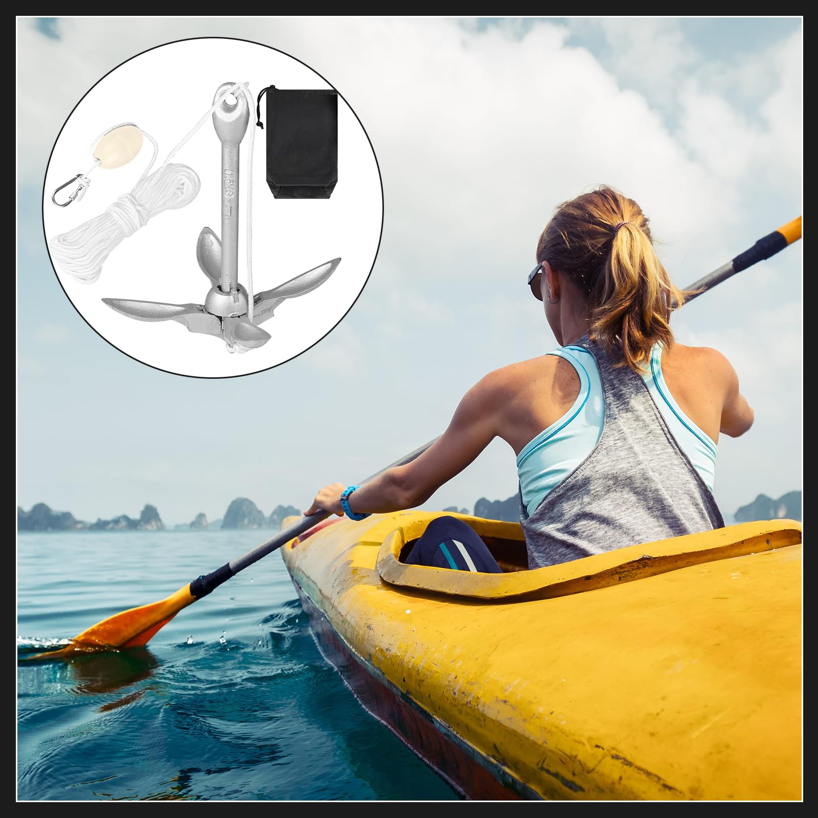 Anker Boot 6KG Faltanker mit 20 m Ankerleine und Tasche, Bootsanker | für Kajak, Schlauchboot, SUP-Board, Kanu und Motorboot, Boots Zubehör für Wassersport, Outdoor und Angeln