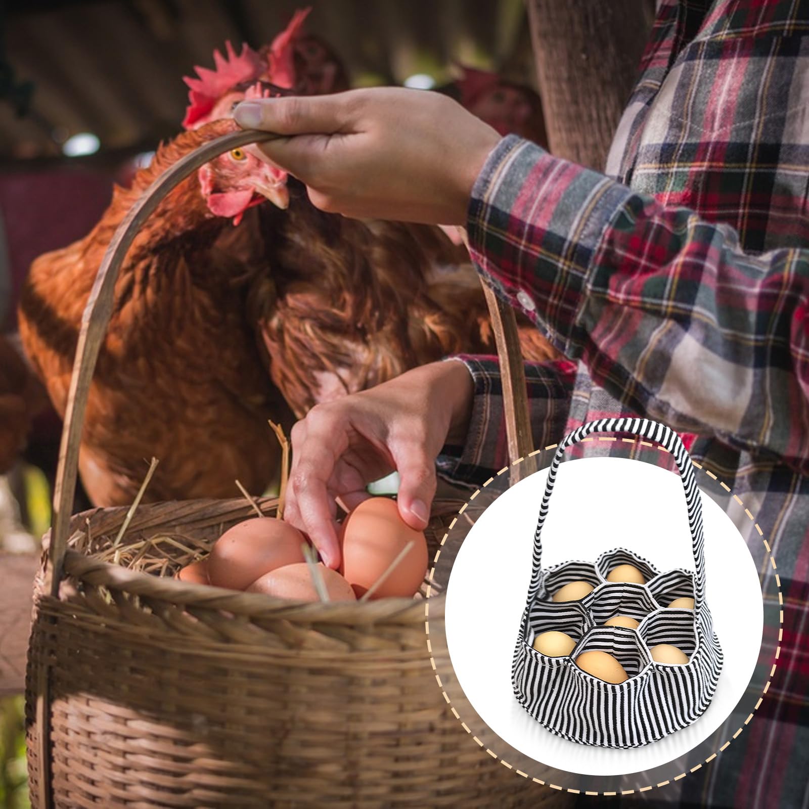 Ziyonix Eier Sammelkorb Mit 7 Fächern - Tragbarer Segeltuch Korb Für Hühnerstall