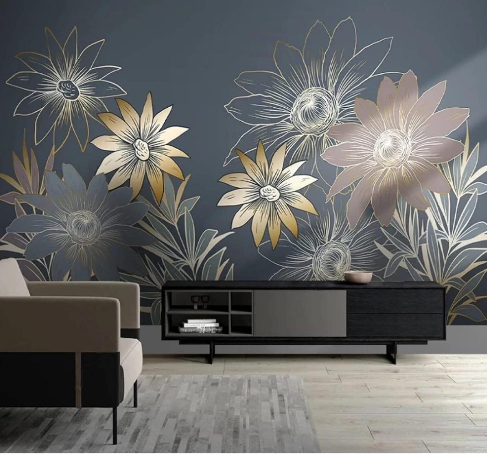 Minimalist Hand Drawn Plants Lines Flowers 3D Wallpaper Easy Install Feature Office Living Room Sofa Bedroom TV Background Wall Decoration-150cm×105cm